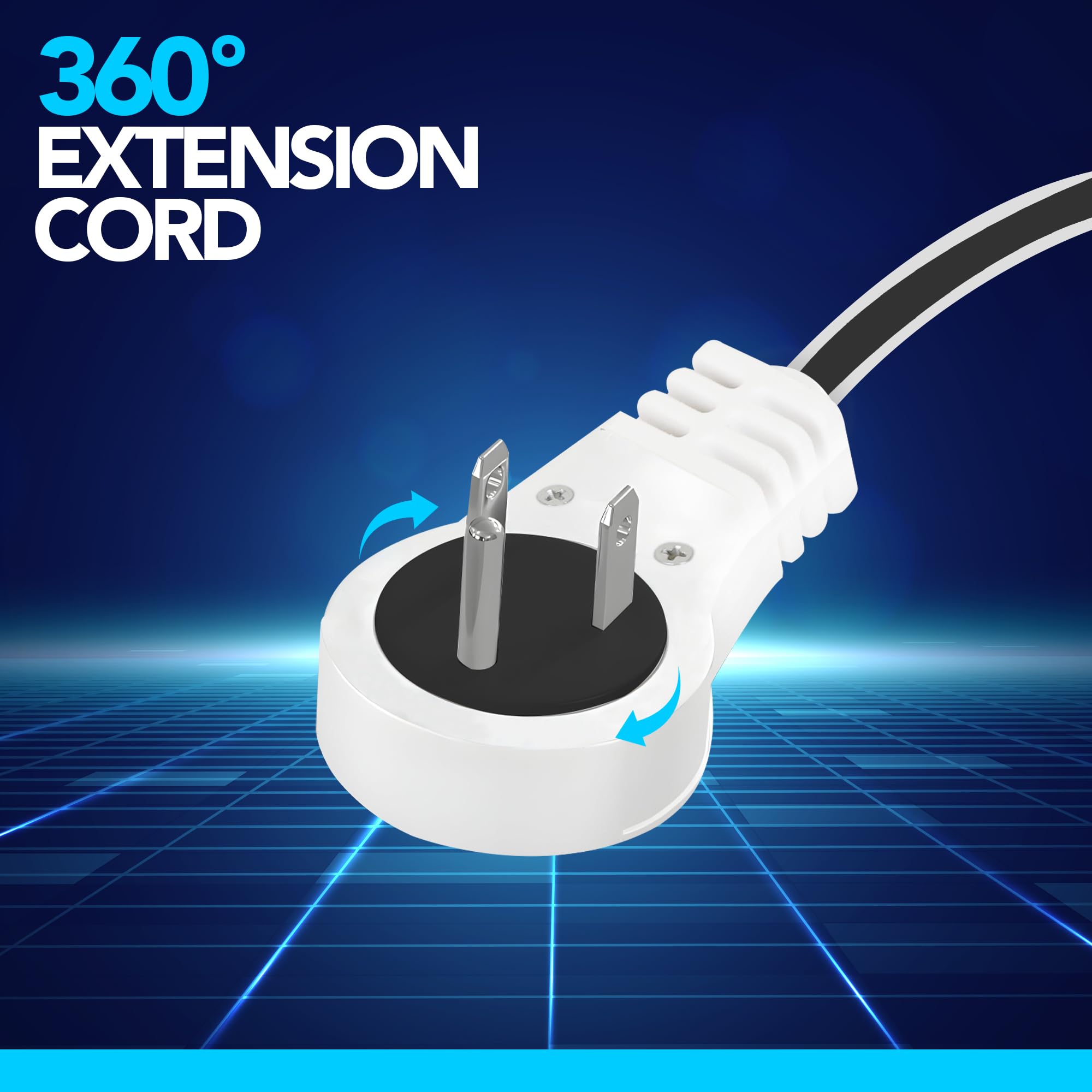 Electery 360 Rotating Flat Plug Extension Cord 6 Ft 16 Awg White Extension Wire, Power Cord For Indoor And Office Use, Slim Plug