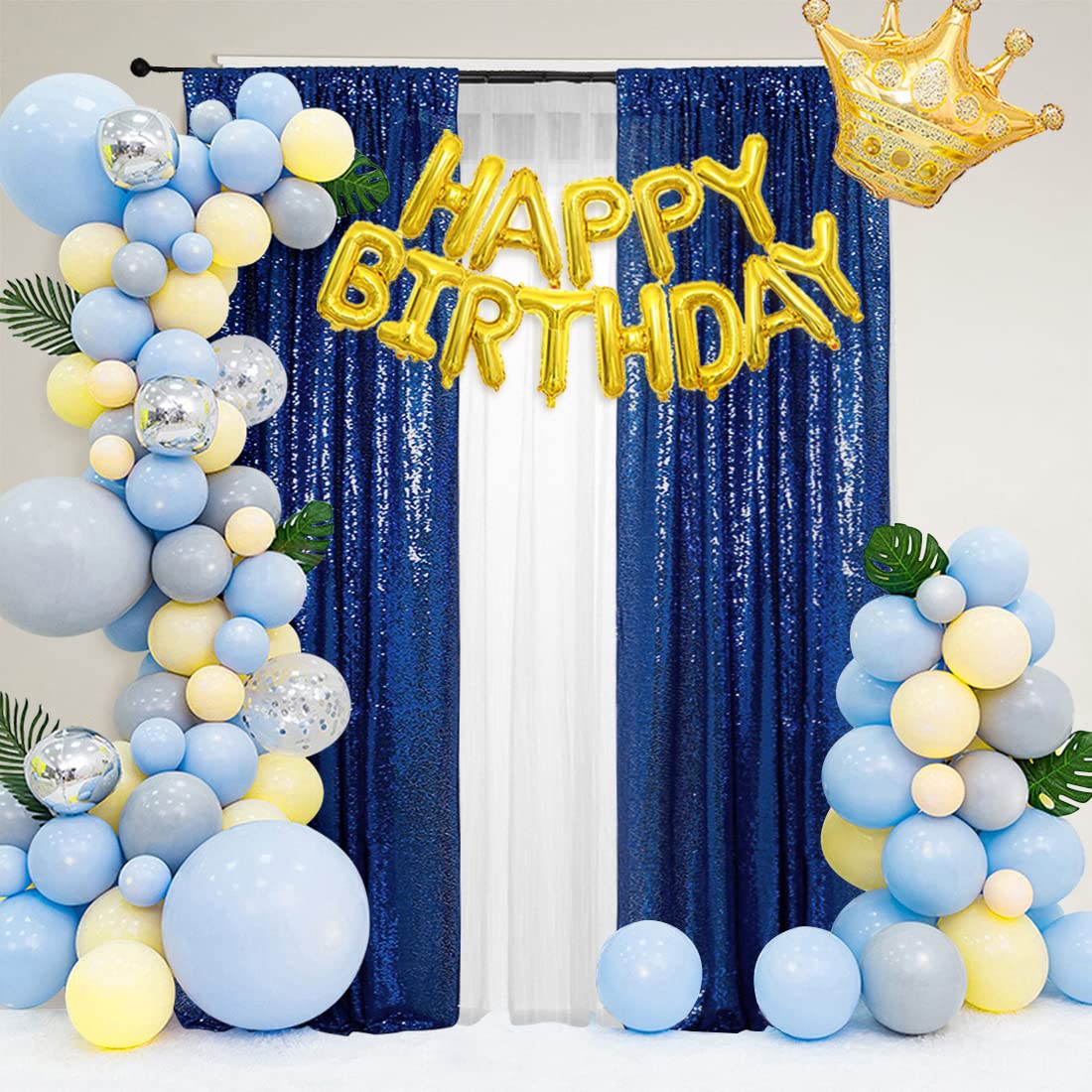 Partydelight Navy Blue 2Ft X 8Ft Sparkly Sequin Backdrop Curtains 2 Panels For Wedding Party Room Decorations