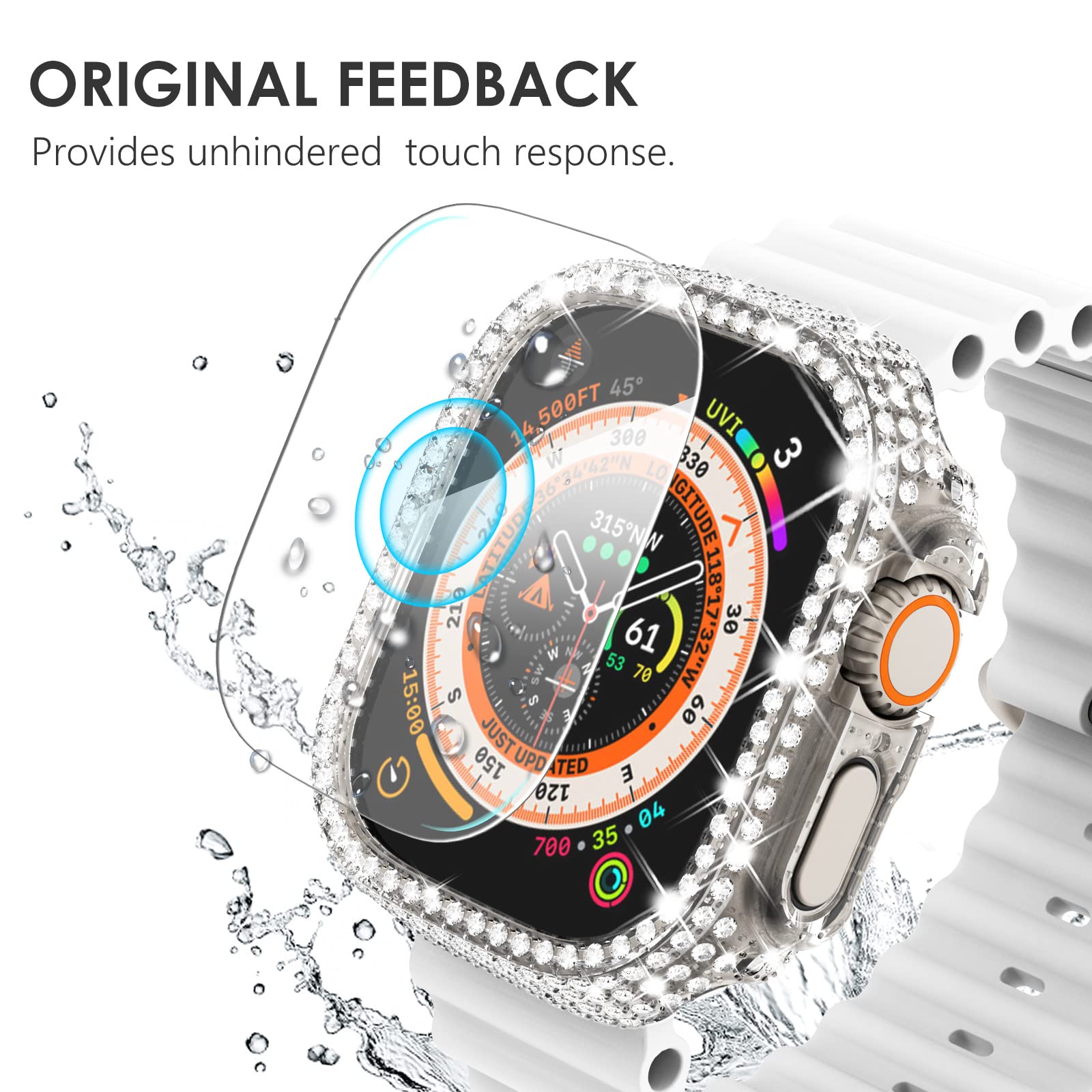 [2+1] Surace 49Mm Case Compatible For Apple Watch Ultra 49Mm Screen Protector Case, 400 Diamonds With Screen Protector Bling Cas