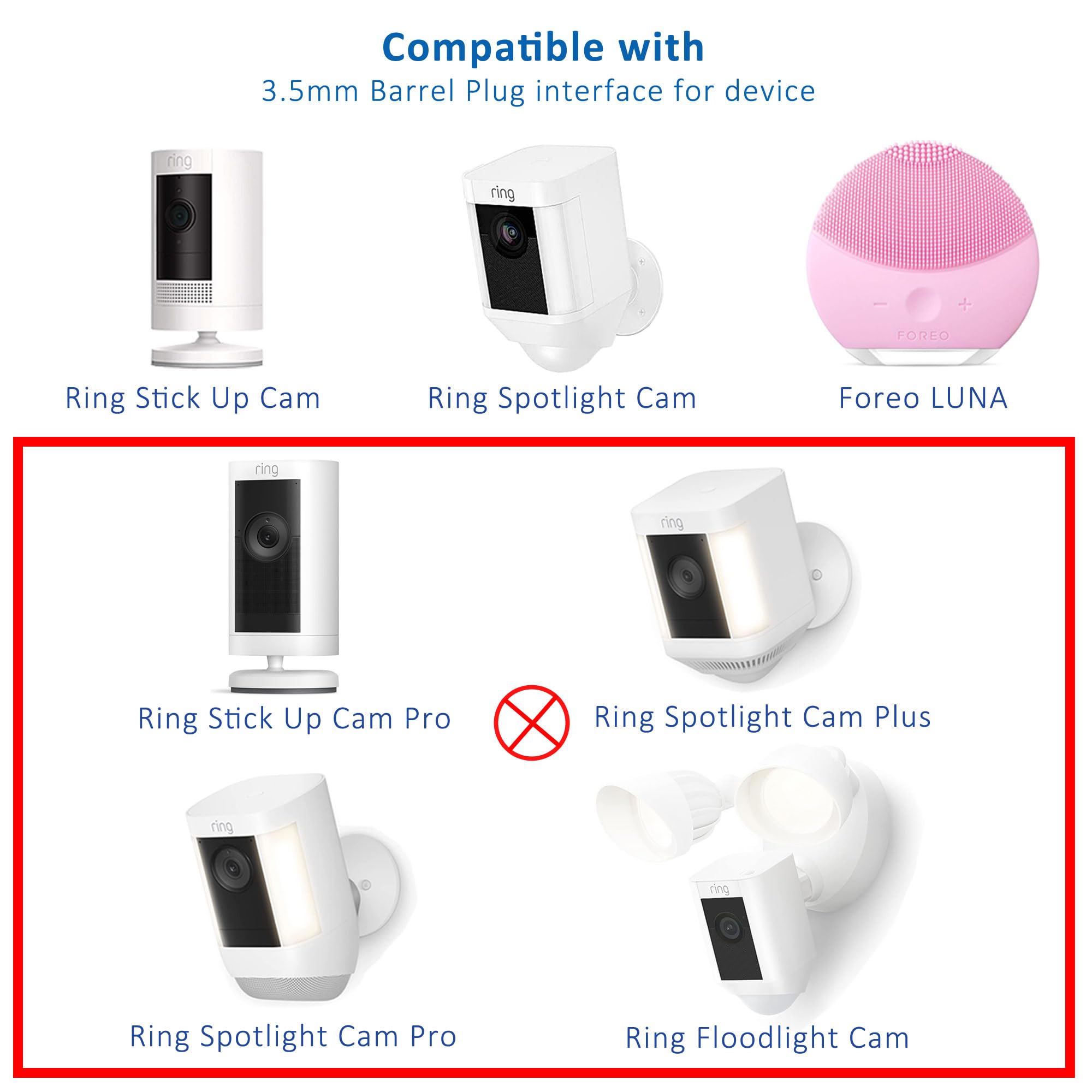 Karotto 16Ft Power Cord With Adapter For Ring Stick Up Cam Battery 3Rd Gen/2Nd Gen/Plug In,Ring Spotlight Cam Battery  1Pack