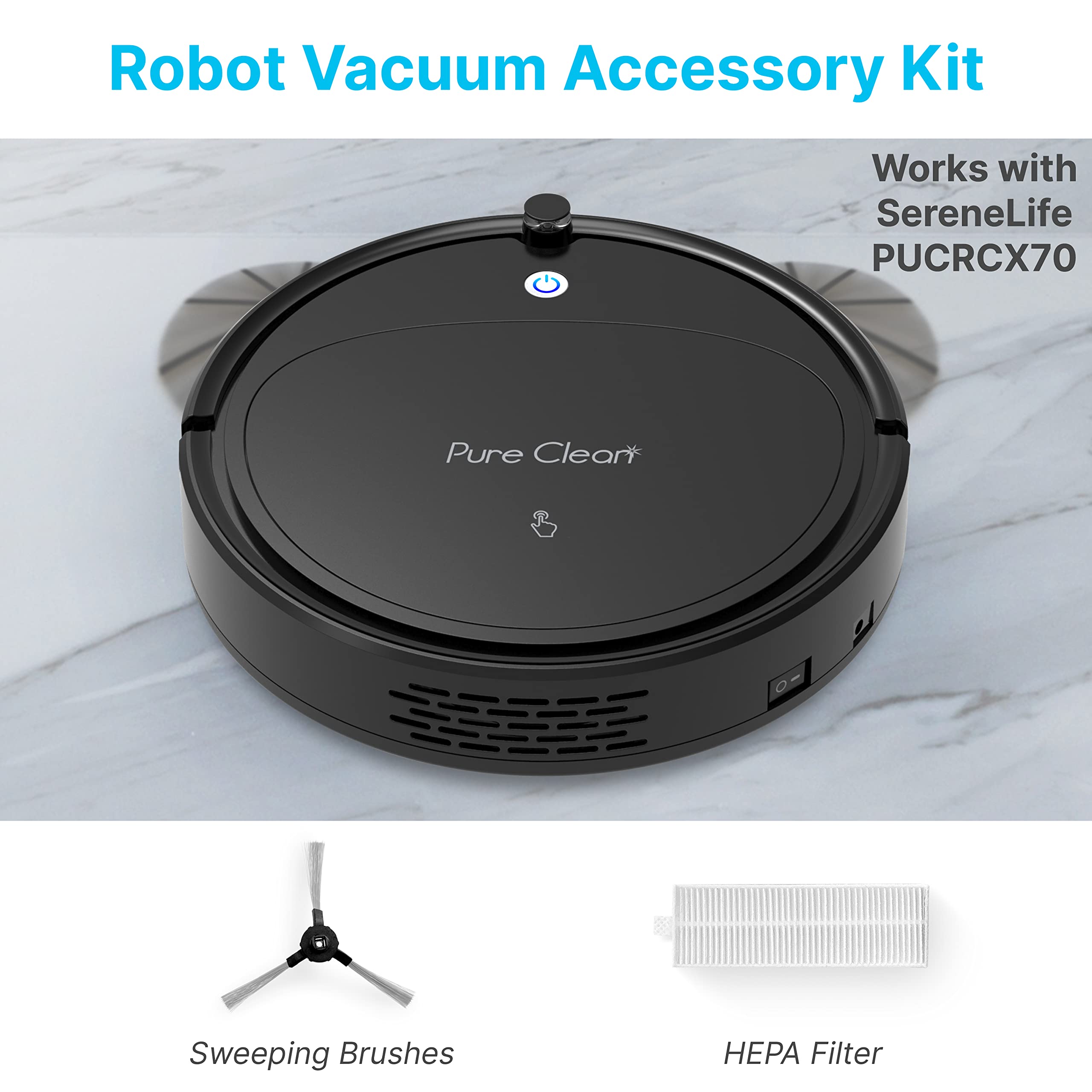 Serenelife Pucrcx70 Robot Vacuum Accessory Kit   (4) Sweeping Side Brushes, (2) Air Filter   Robot Vacuum Cleaner Replacement Pa