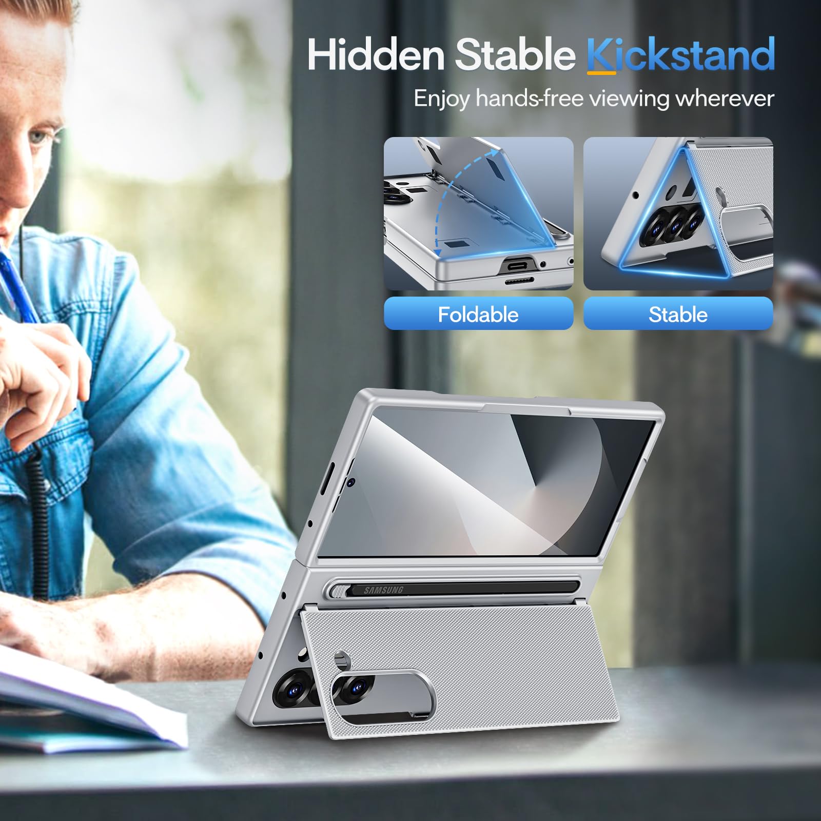 Maxdara For Galaxy Z Fold 6 Case, With Built-In Screen Protector And Kicktand & S Pen Holder Support Wireless Charging Protectiv