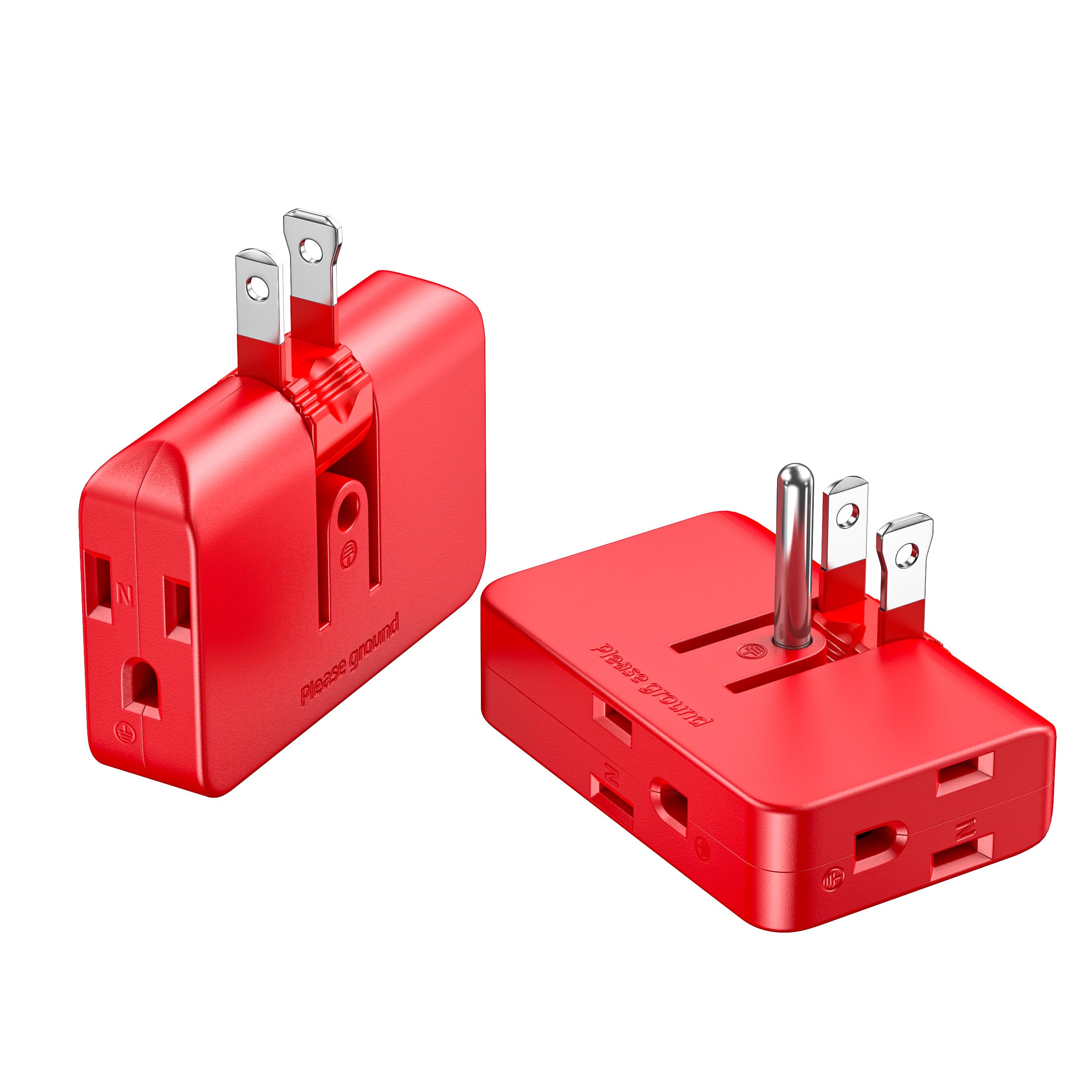Red 3 Prong Outlet Splitter & Plug Extender   Converts 2 To 3 & 3 To 2 Prong, Multi Plug Wall Adapter, Side Plugs For Wall Outle