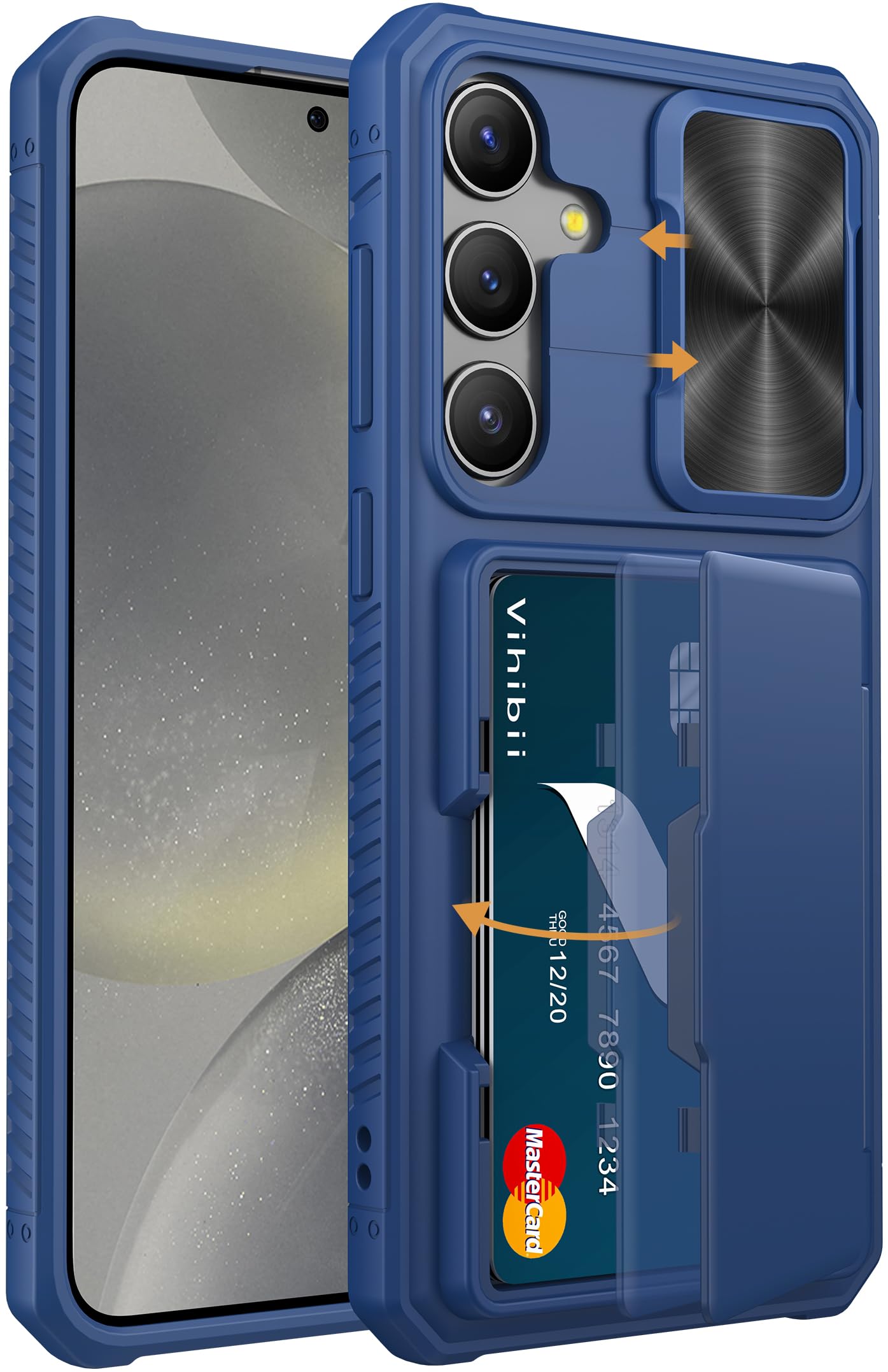 Vihibii For Samsung Galaxy S24 Plus Wallet Case With Card Holder (4 Cards) & Slide Camera Lens Protective Cover & Kickstand, Hea