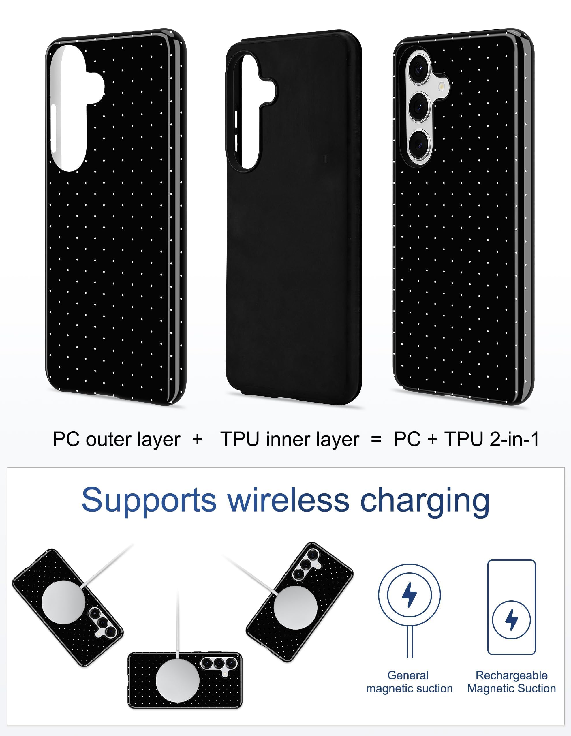 Aitipy Compatible With Magsafe Polka Dot Phone Case For Samsung Galaxy S25, Cute Aesthetic Polka Dot Magnetic Soft Tpu And Hard