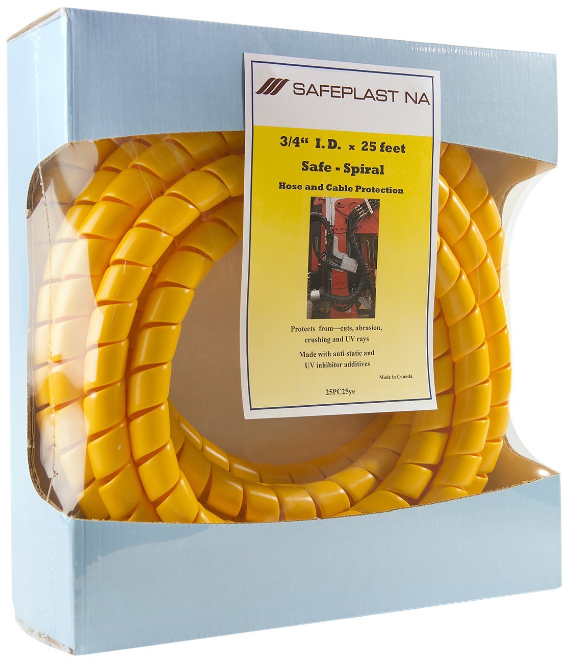 Caplugs Sppc Series   Safeplast Safe Spiral Pre Cut Spiral Wrap, Hose & Cable Protector, Yellow Hd Pe, 1.0'' Od X 25' Pre Cut Le