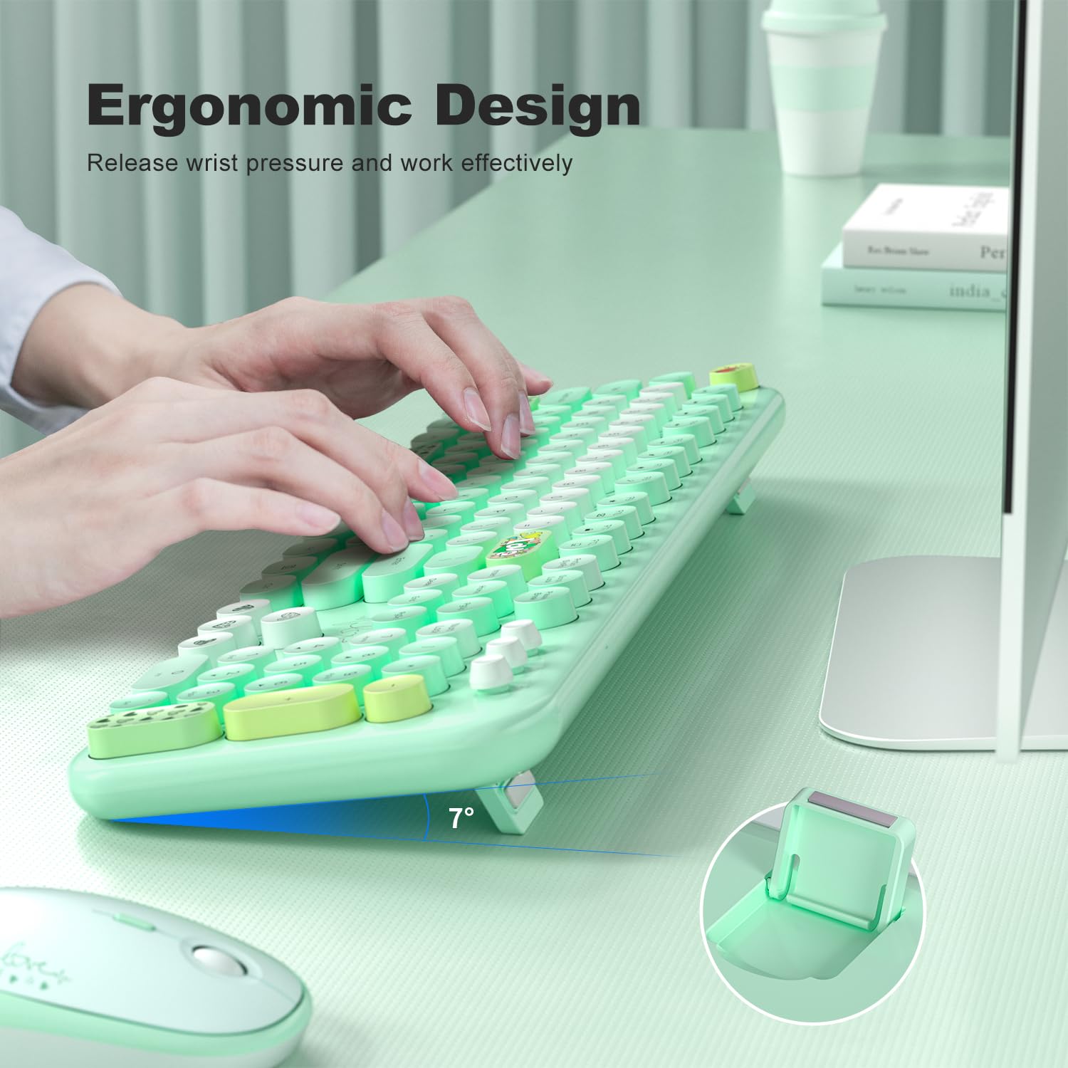 MOFII Wireless Keyboard and Mouse Combo 104 Keys Round Keycap 2.4G USB Pale Green Full Sized