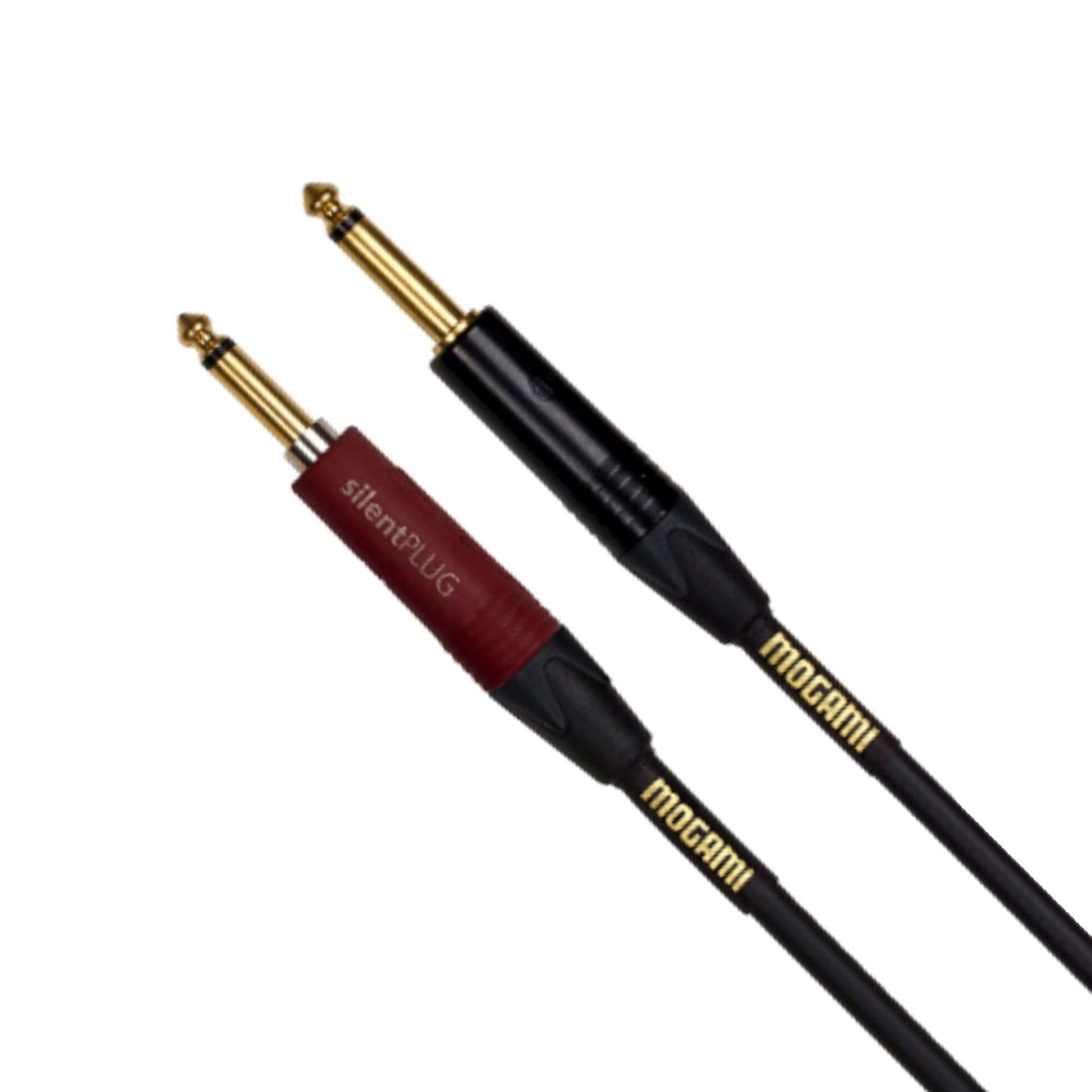 Mogami Gold Inst Silent S 25 Guitar Instrument Cable, 1/4' Ts Male Plugs, Gold Contacts, Straight Connectors With Silentplug, 25 Foot