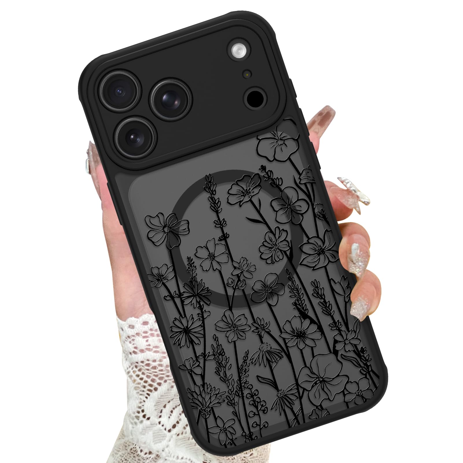 KANGHAR Case Compatible with iPhone 17 Pro Florals Pattern [Compatible with Magsafe] Cute Blooming Flowers Protective Magnetic C