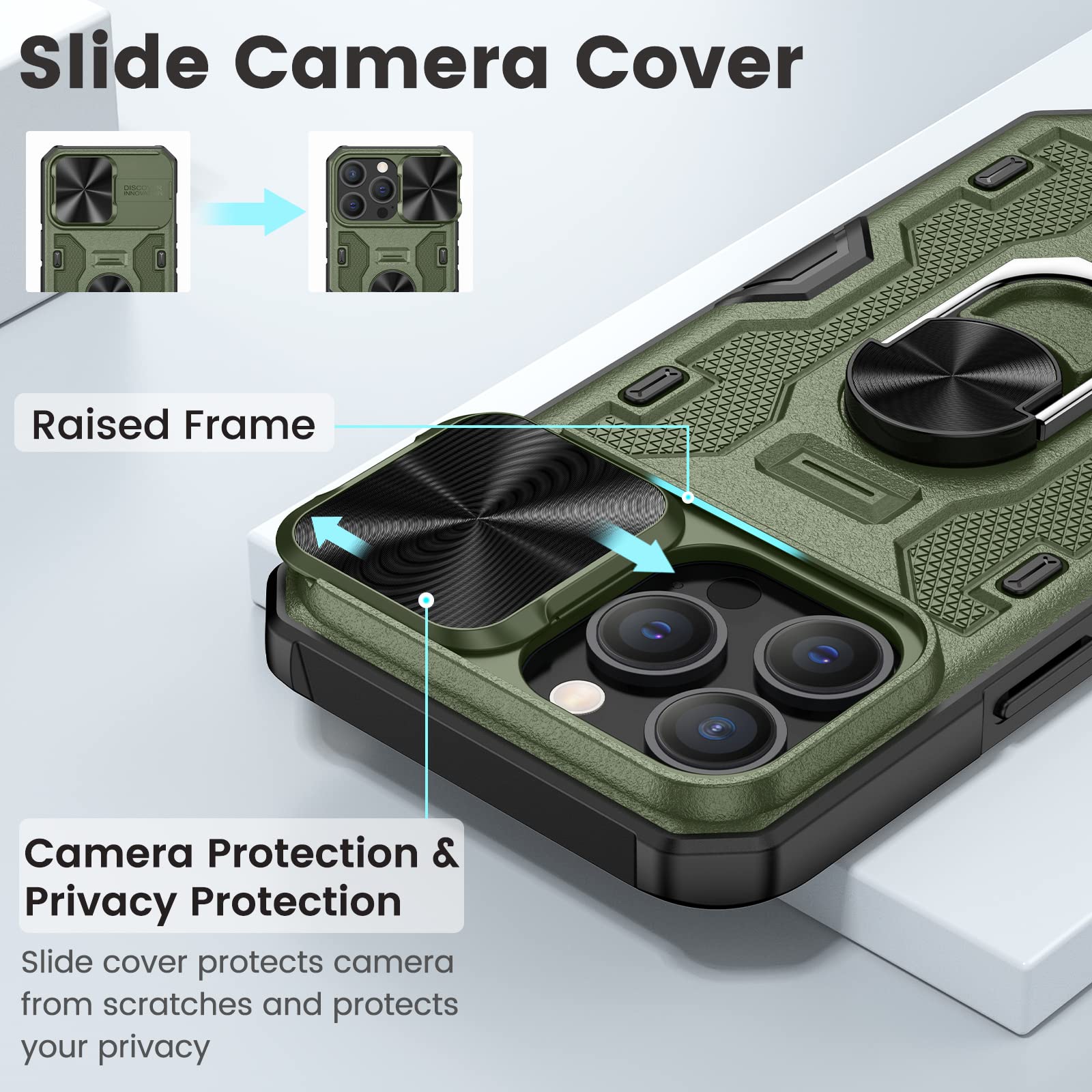 Caka For Iphone 13 Pro Case, Iphone 13 Pro Case With Camera Cover & Kickstand With Built In 360