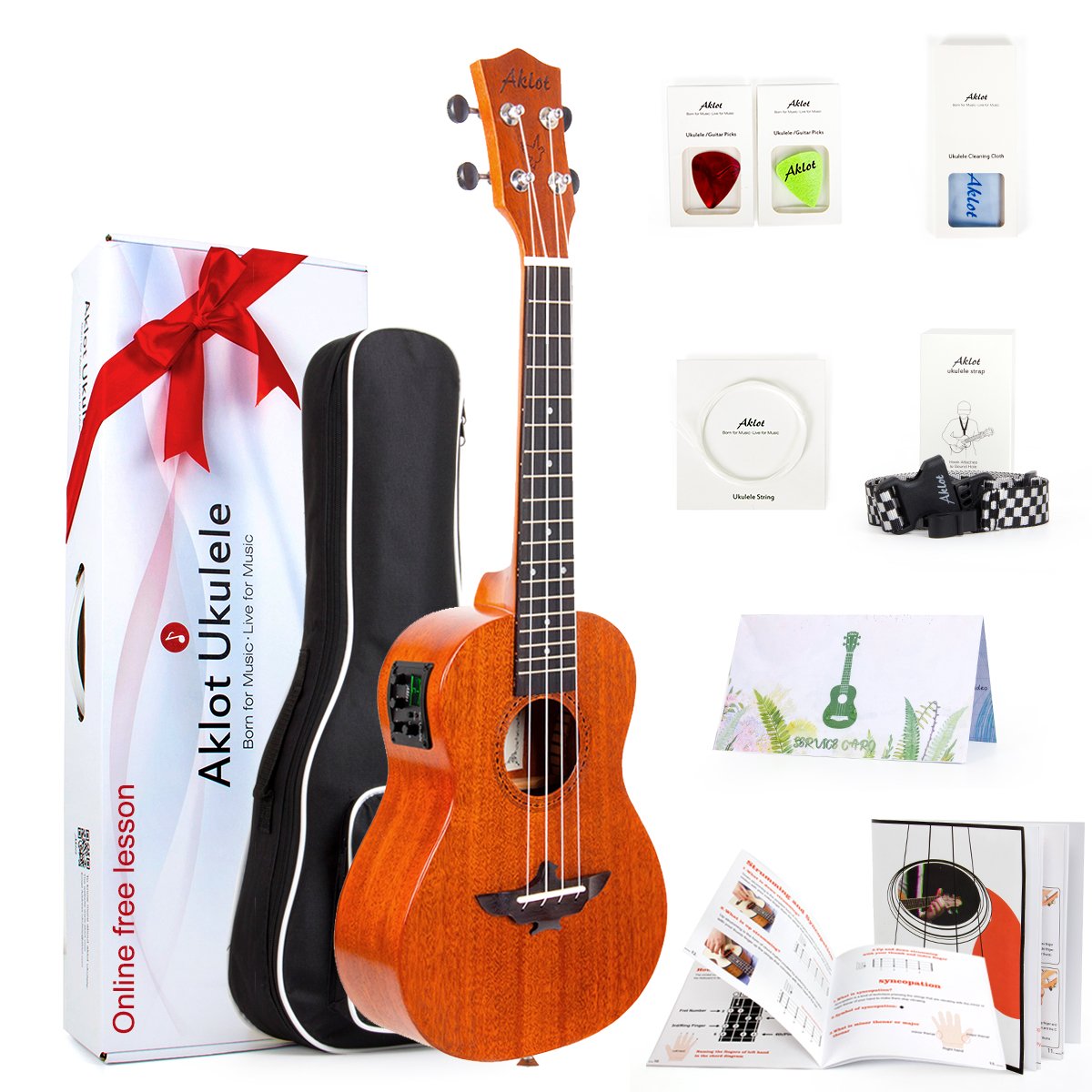 Electric Ukulele, Aklot Tenor Electric Ukelele 26 Inch Uke With Equalizer Solid Mahogany For Professional Player With Beginner K