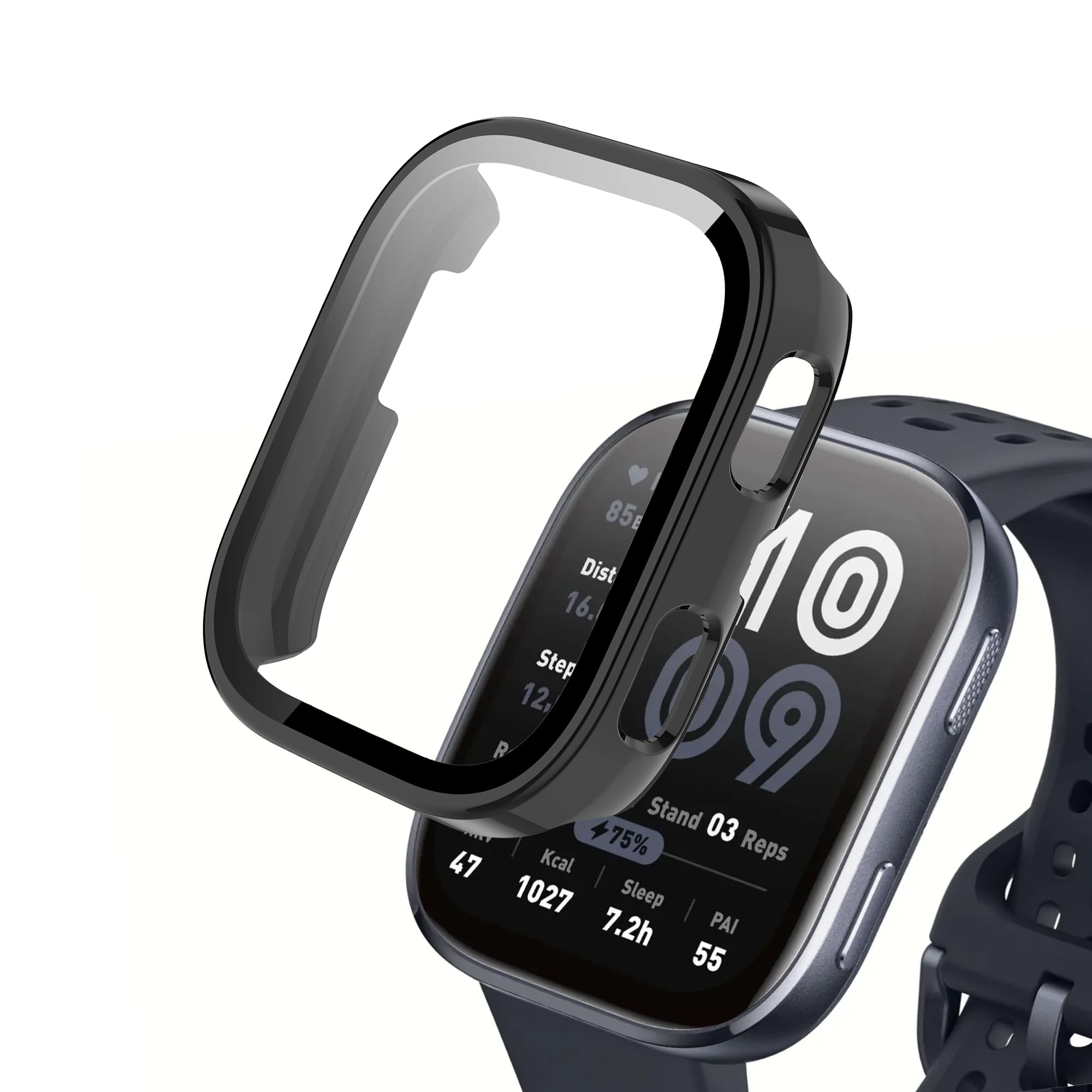 (1 Pack) Orzero Watch Case Compatible For Amazfit Bip 6, Protective Pc Frame Face Cover Built-In Tempered Glass Screen Protector