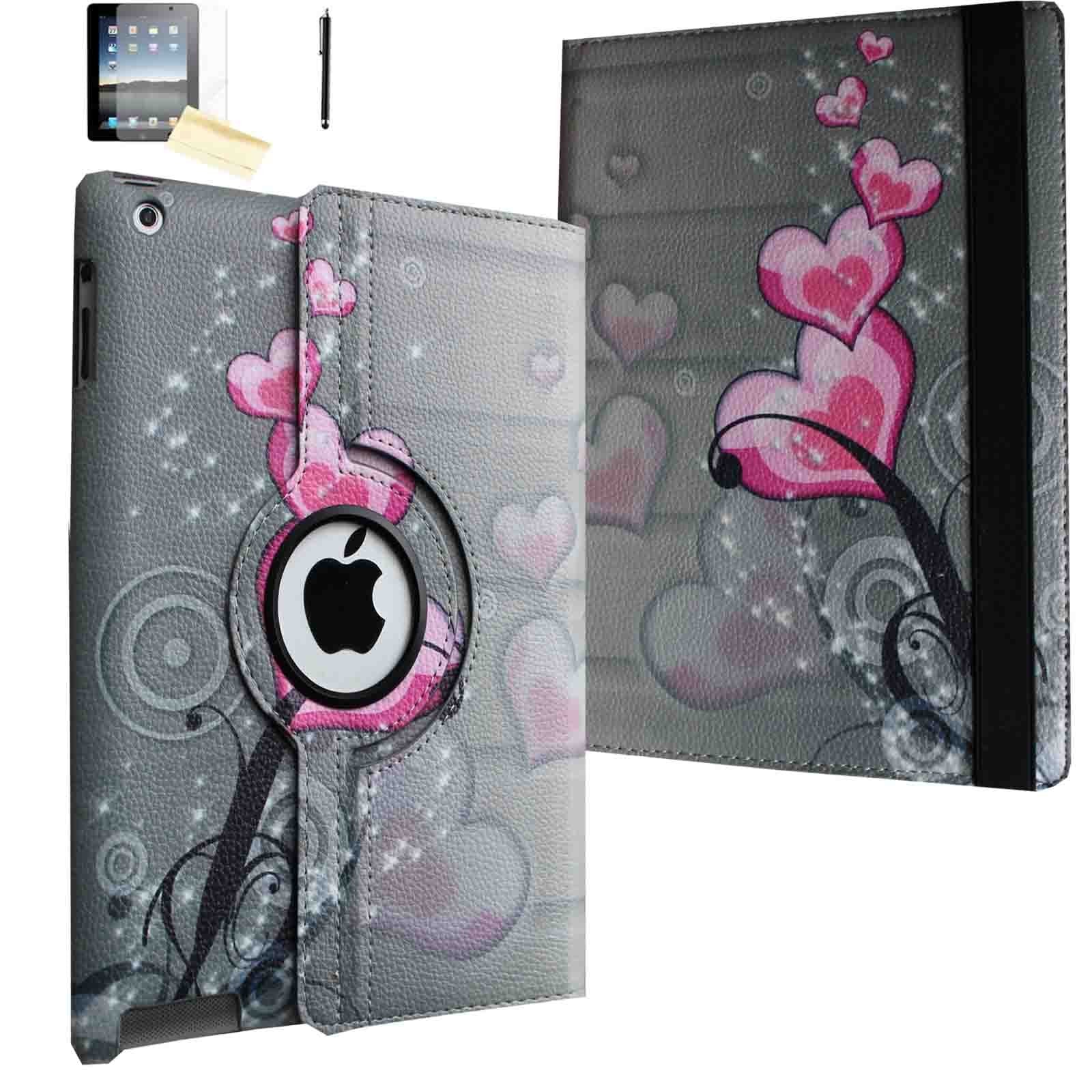 Jytrend Case Compatible With Ipad Pro 9.7 (2016 Released), Rotating Stand Smart Cover For A1673 A1674 A1675 With Magnetic Auto Wake Up/Sleep (Heart Flower)