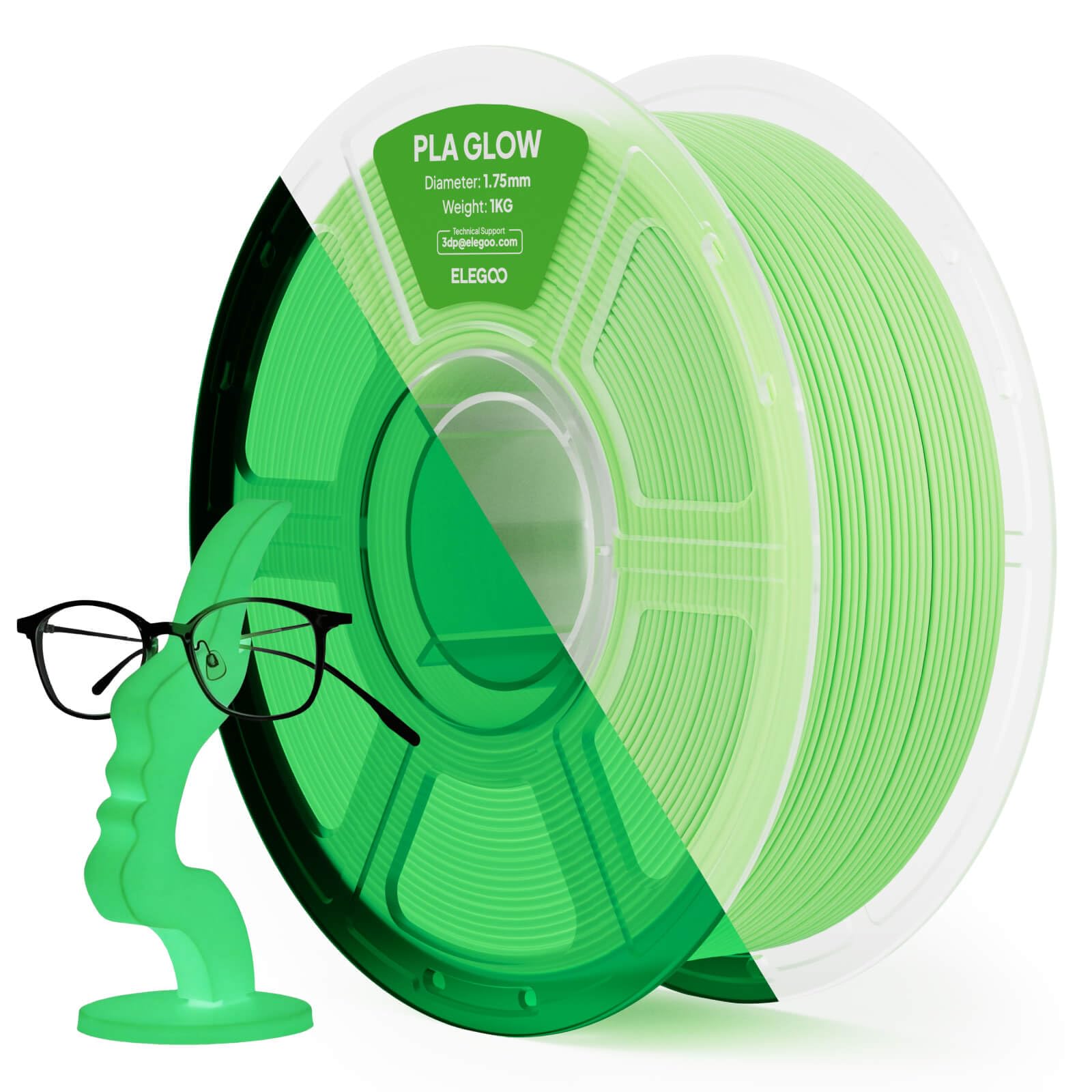 ELEGOO PLA Filament Glow in the Dark Glow Green 1KG, 1.75mm 3D Printing Filament Luminous Color 1kg(2.2lbs) Spool Fits for Most 