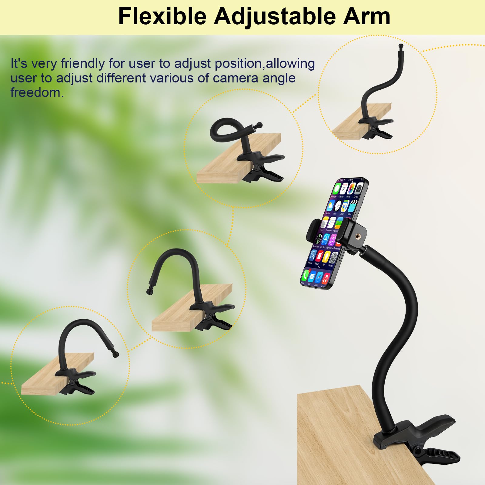 Mippko Phone Holder Jaws Flex Clamp,11.8'' Long Gooseneck Arm Aluminum Alloy Ball Head Mount For Desk/Table/Pole/Board,Compatibl