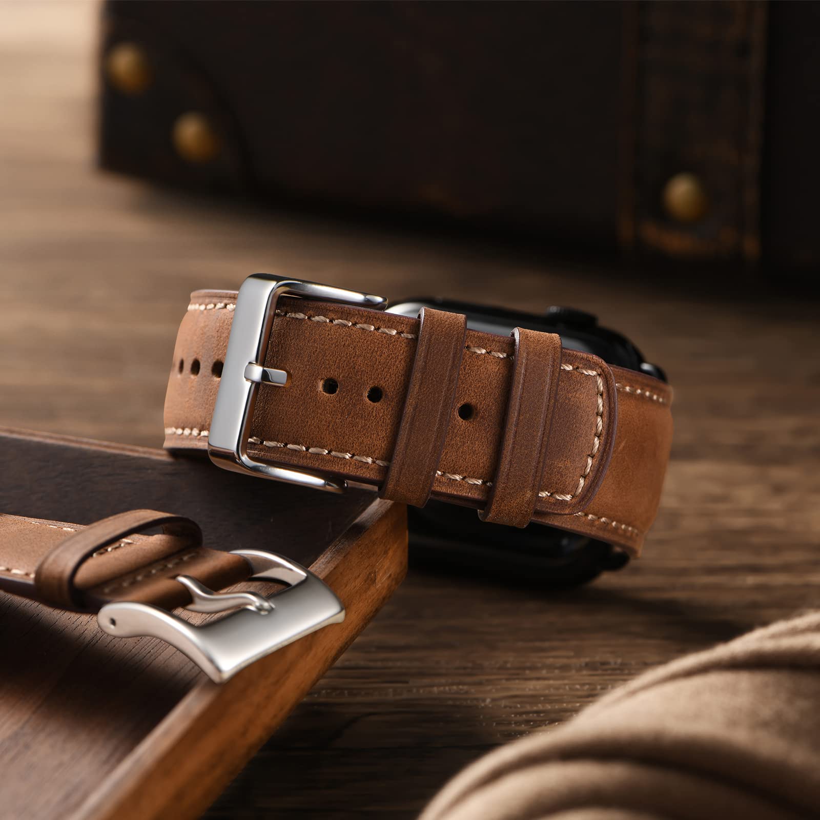 Sunfwr Leather Bands Compatible With Apple Watch Band 49Mm 45Mm 44Mm 42Mm For Men Women, Top Grain Genuine Leather Replacement S