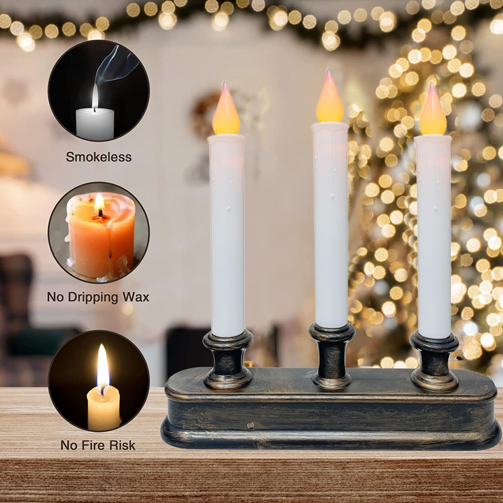 Sunsgne 3 Light Christmas Battery Operated Window Candle Lamps With Led Flameless Flicker Lights, Home Accents Holiday Lights Fo