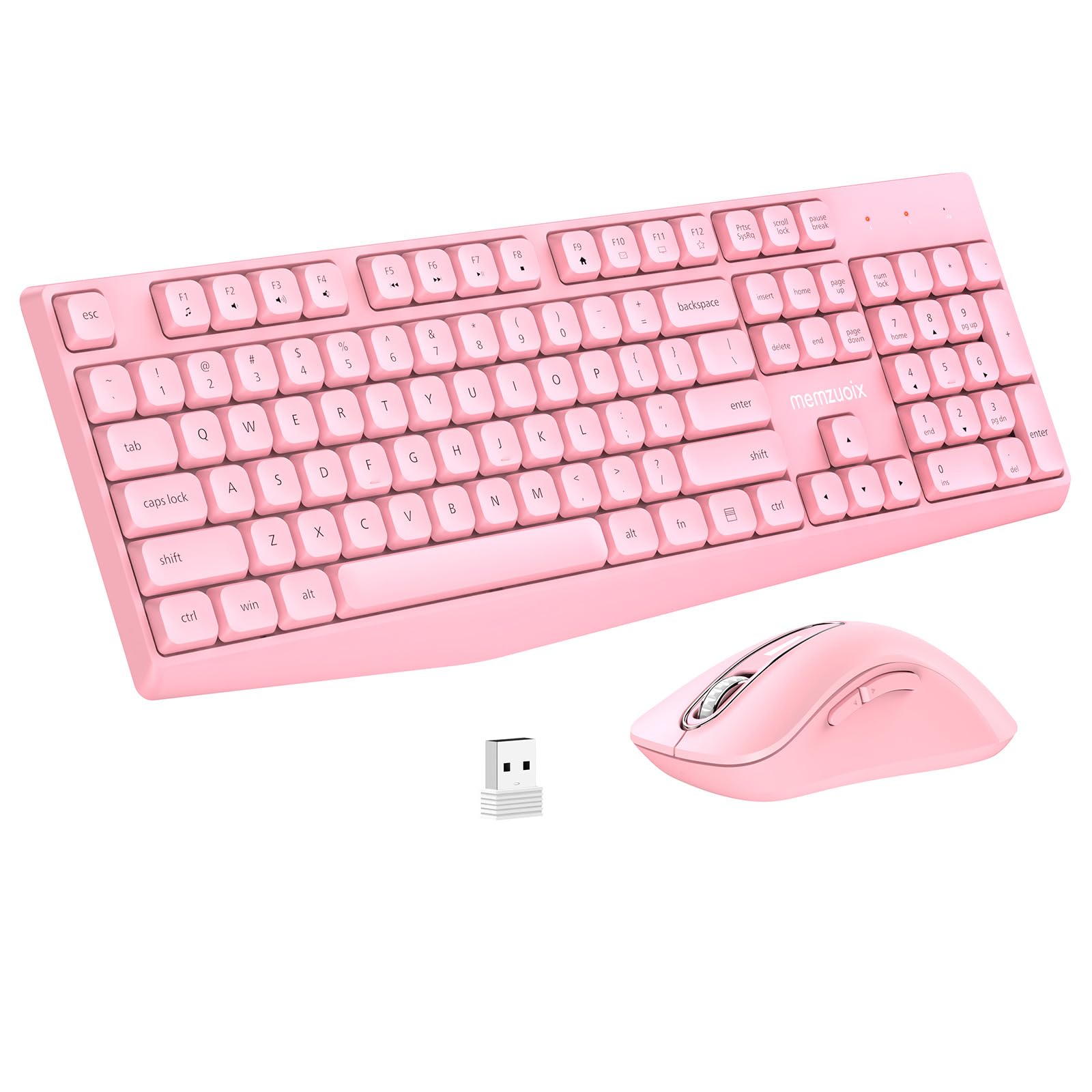 memzuoix Wireless Keyboard and Mouse Combo, 2.4G FullSize Ergonomic Set with 1400 DPI Mouse, LagFree USB Receiver, 6Month Bat