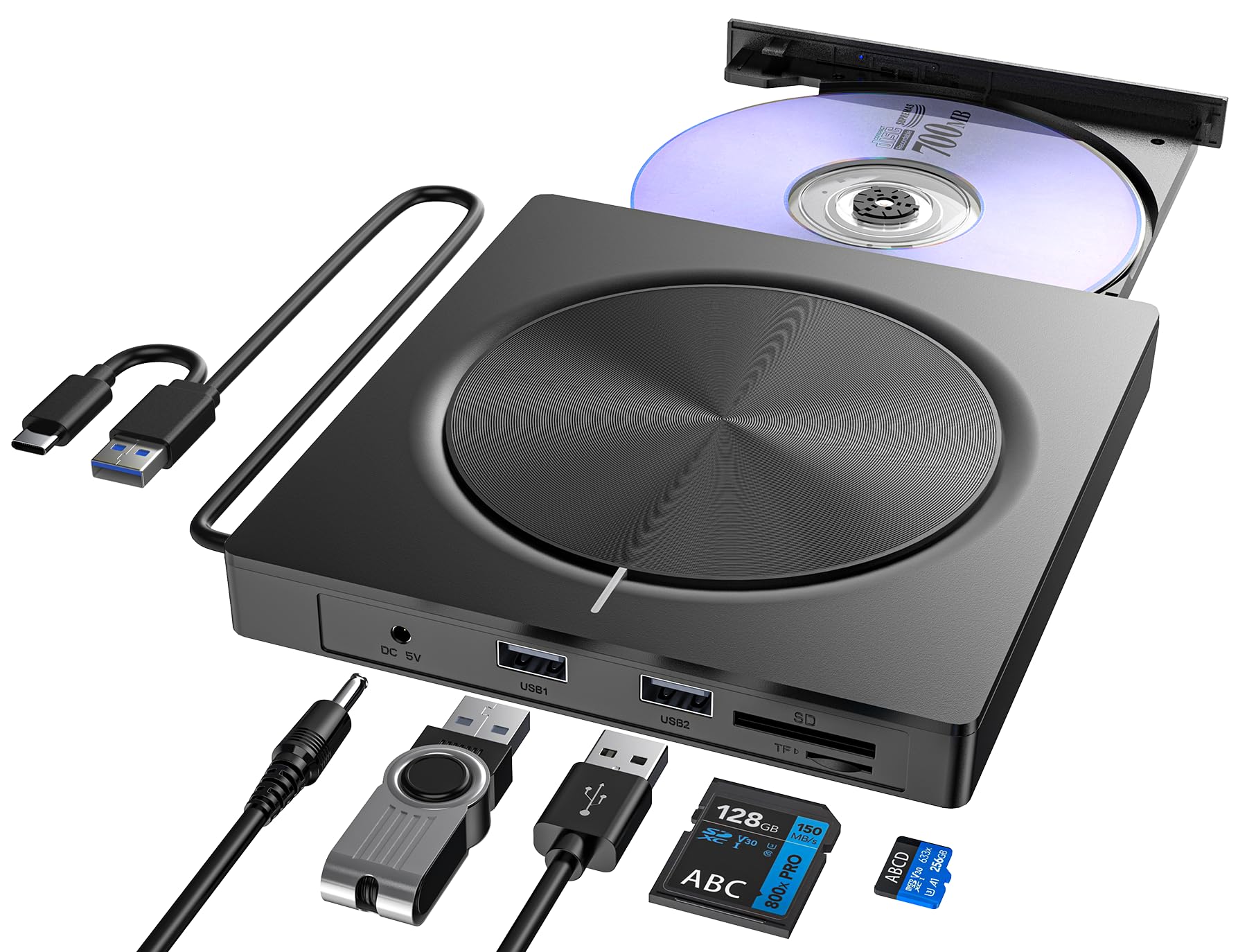 External Cd/Dvd Drive For Laptop,Dvd Player For Laptop,6 In 1 Portable Dvd Reader Writer Rom Drive,Usb Cd Burner External Disk D