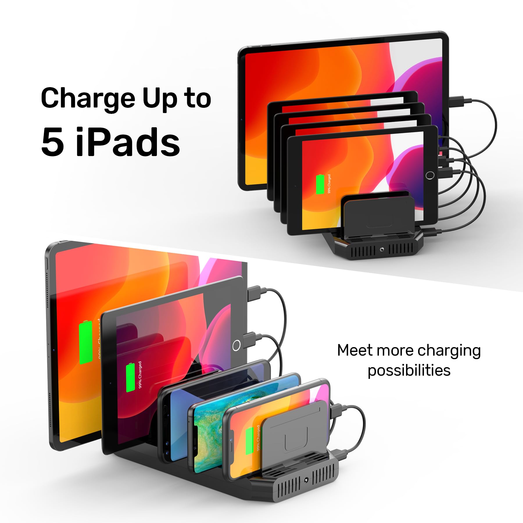 Unitek Usb Charging Station, 10 Usb Fast Ports Charge Docking Station And Adjustable Dividers, Multi Device Charger Organizer Co