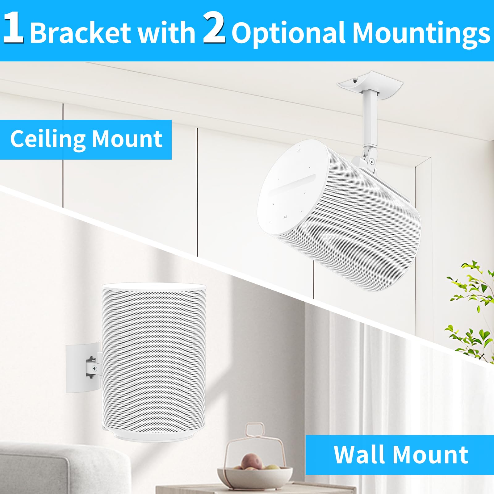 Yibracki Heavy Duty Speaker Wall Mount And Ceiling Speaker Mount For Sonos Era 100 Wireless Speaker Mount,Tilt & Swivel Adjustab