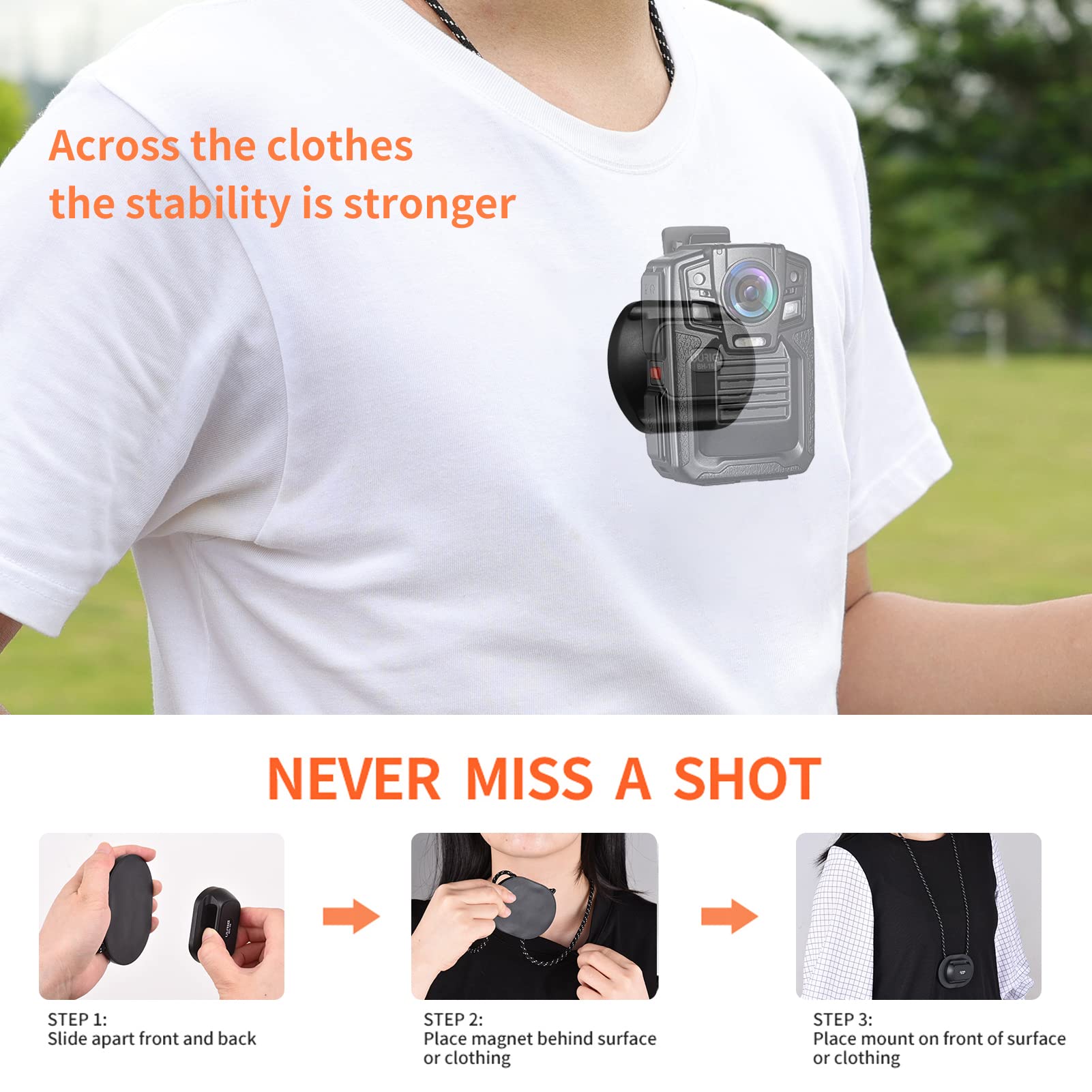 Camnoon Universal Body Camera Mount Magnetic Neck Holder Camera Mount Replacement For Boblov & Most Body Cam Stick To Clothes