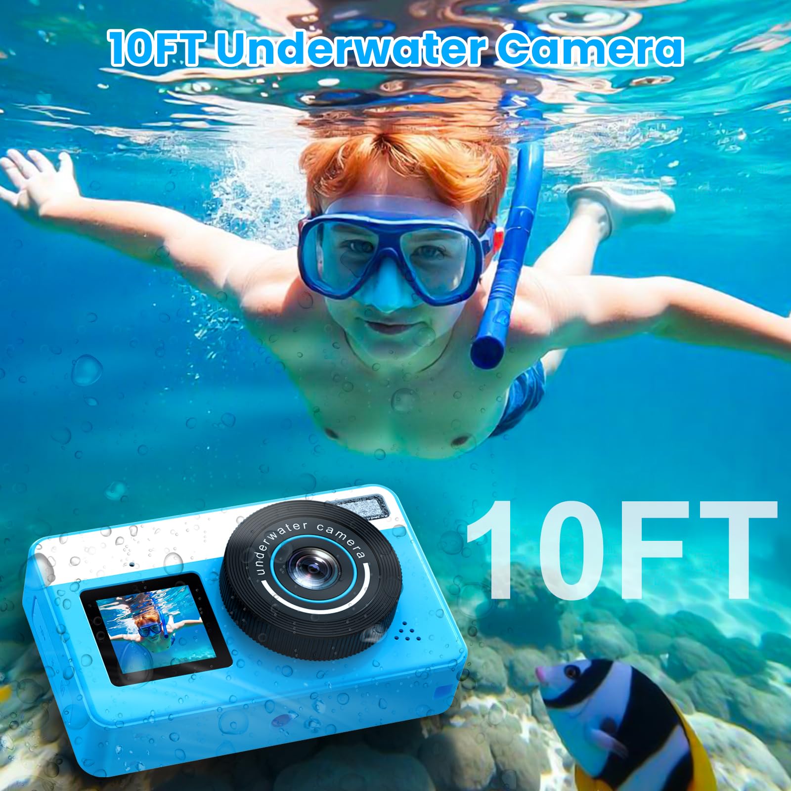 Underwater Digital Camera, Waterproof Camera,10Ft Floating Camera For Snorkeling,Surfing,Swimming And Kayaking,Dual-Screen Selfi
