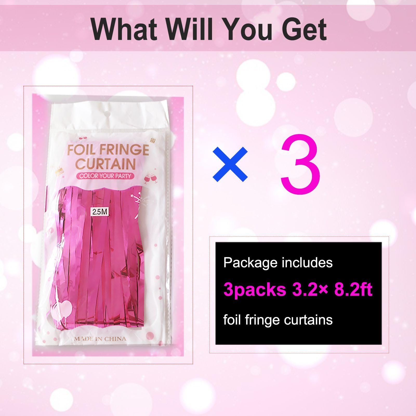 Eufars Valentines Day Backdrops Curtains   3 Pack Of 3.2X8.2Ft Hot Pink Foil Fringe Curtains Streamers Backdrop For Birthday Par