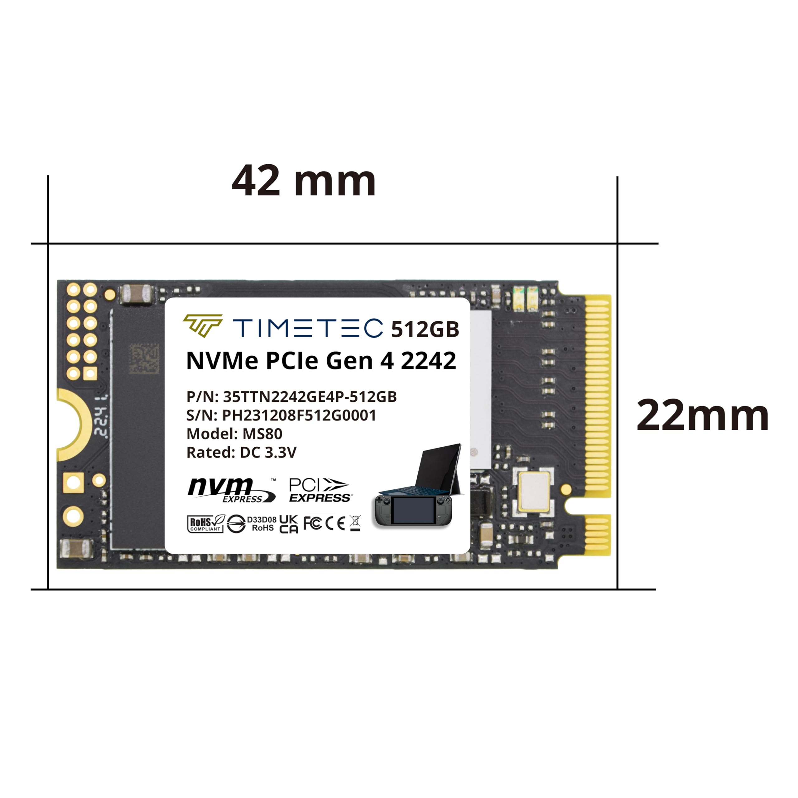 Timetec 512Gb M.2 2242 Ssd Nvme Pcie Gen4X4 Read/Write Speed Up To 5,100/4,600 Mb/S Single Sided Compatible With Lenovo Thinkpad