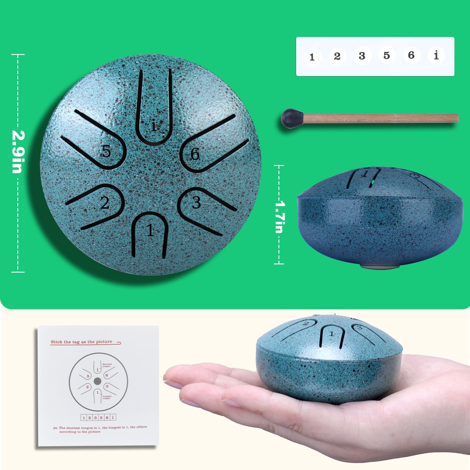 Baborui Upgraded Non Waterlogging Rain Drum   Mini Outdoor Steel Tongue Drum Rain Chime (Malachite)