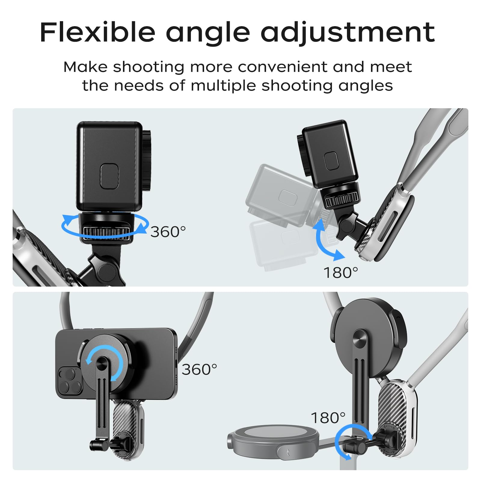 Funsnap Magnetic Neck Mount For Go Pro Phone Holder, Quick Release Pov Video Vlog Flexible Angle Necklace Holder For Gopro Hero