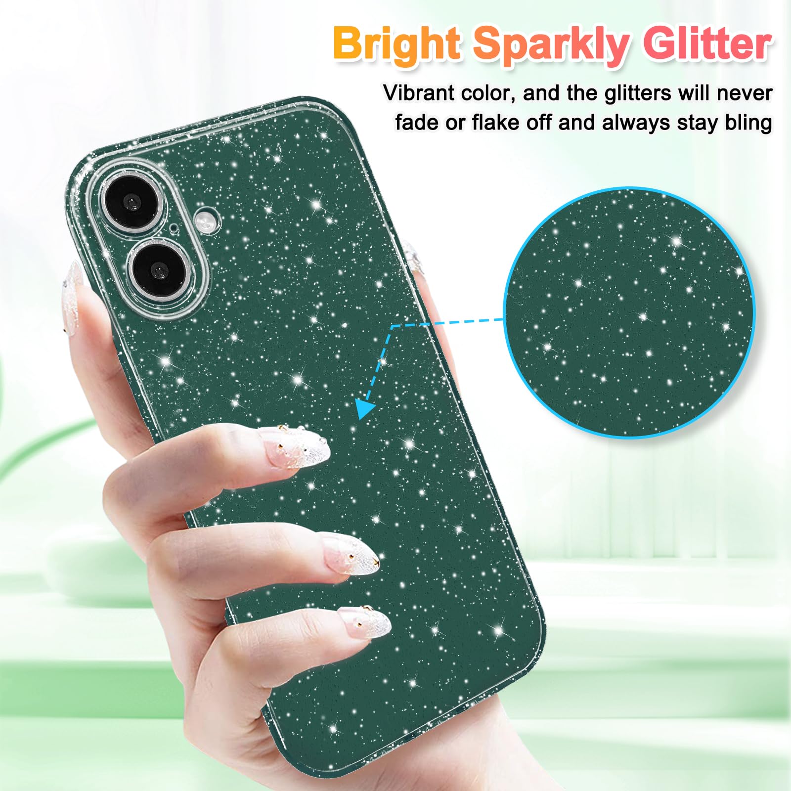 Hython Case For Iphone 16 Case Glitter Cute Sparkly Shiny Bling Sparkle Phone Cases 6.1, Thin Slim Fit Soft Tpu Bumper Shockproo