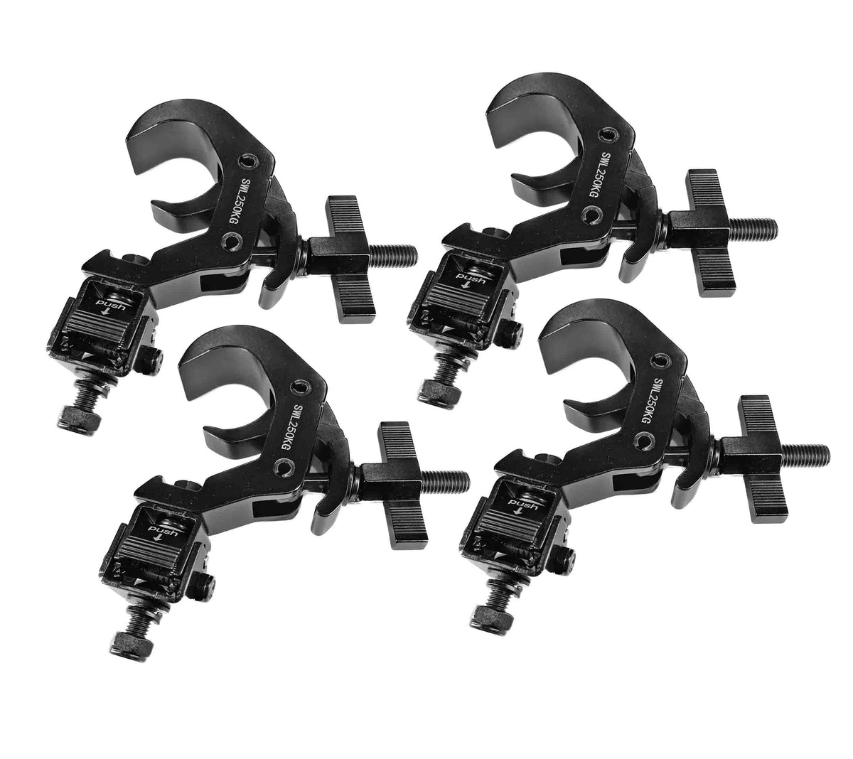 ProX T-QFC12X4 Set of (4) Quick 90º Folding Moving Head Clamp Adapters with T-C12 Truss Clamp 2 in. Diameter Black Finish - Max Load: 330 lbs