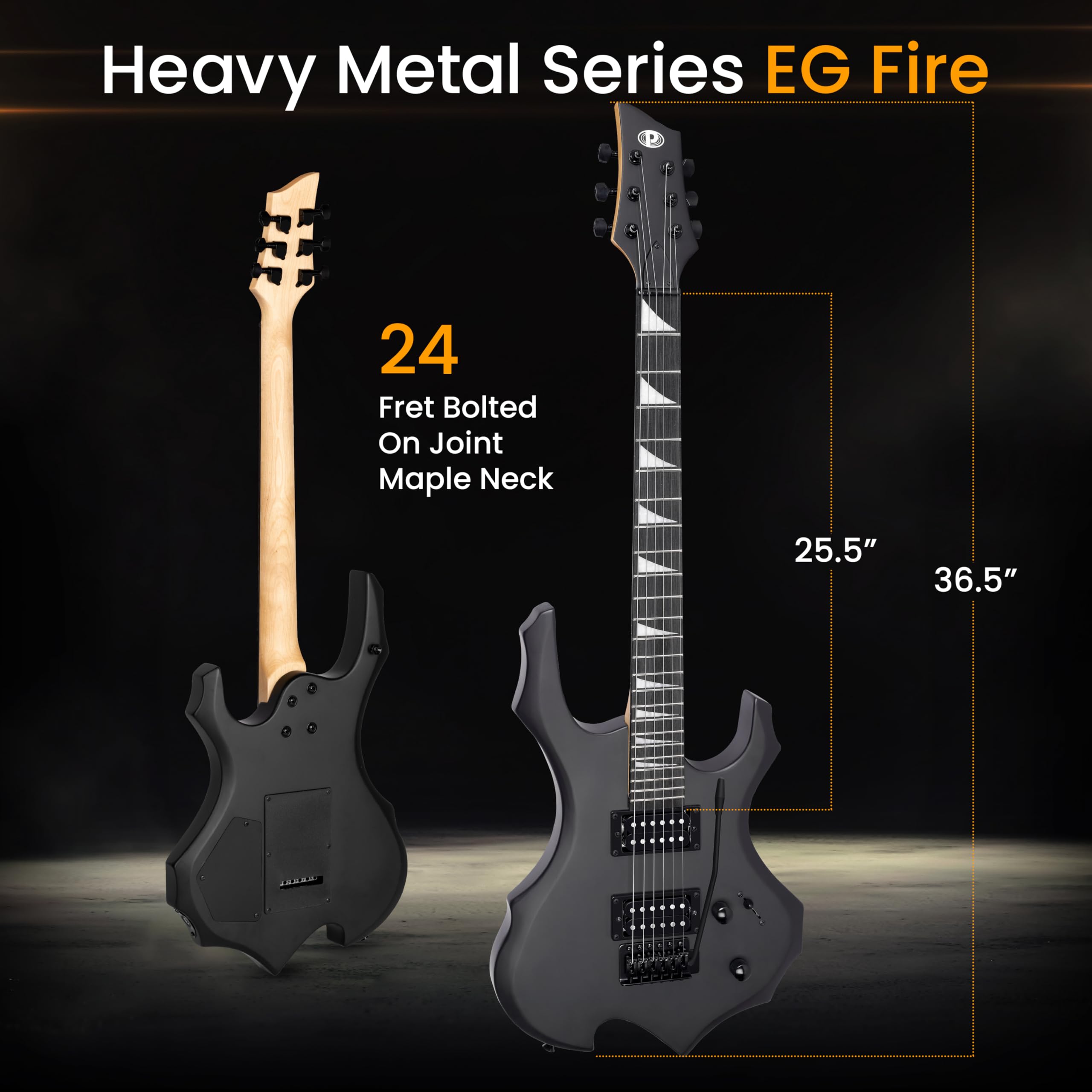 Pyle Heavy Metal Eg Fire Electric Guitar Axe W/ Amplifier Kit, Full Size Instrument W/ Practice Amp & Accessories, Black Matte
