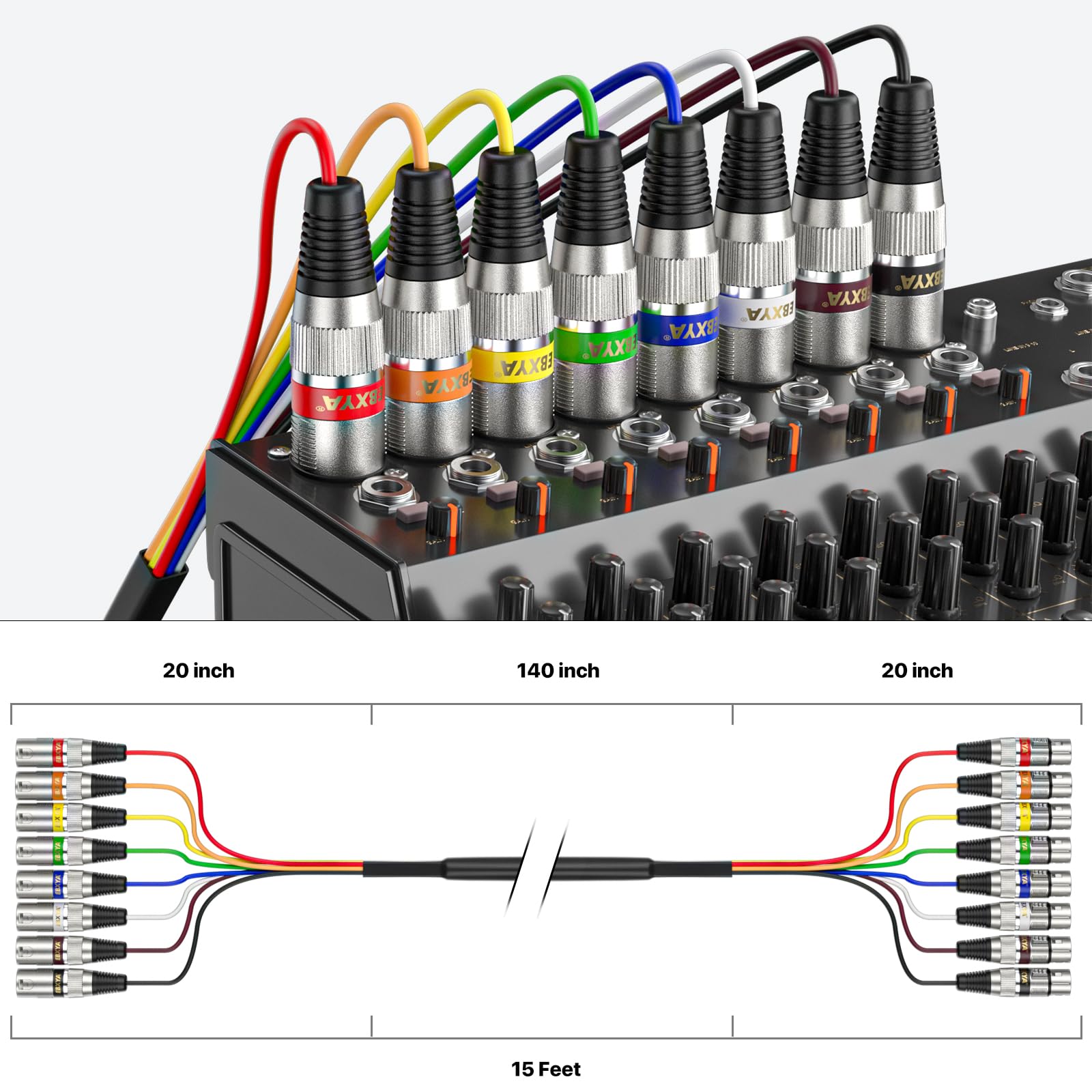 Ebxya 8 Channel Xlr Snake Cables 15 Ft   Xlr Male To Female Snake Cable For Live, Recording, Studios
