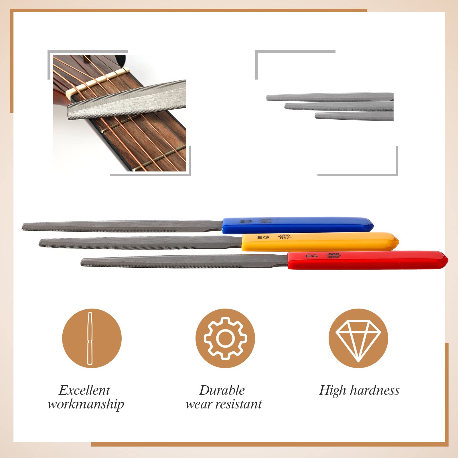 3 Pieces Tapered Guitar Nut Files Nut Slotting Files Set Double Edge Fret File Electric Guitar Fret Tools Fret Crowning Files Fo