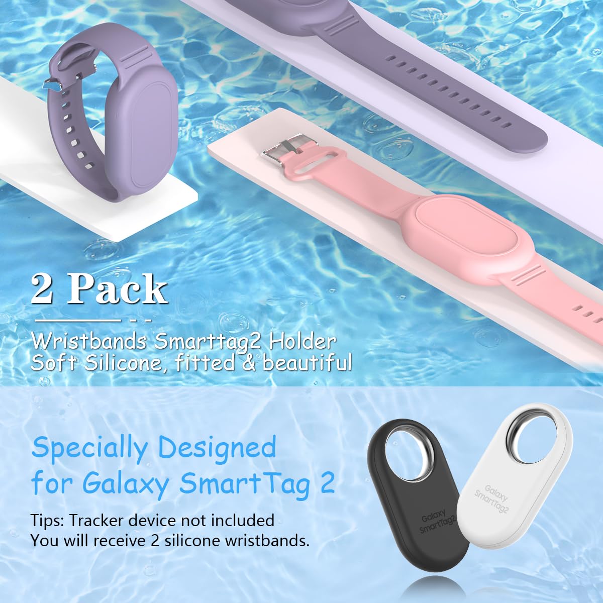 [2Pack] Biqire Bracelet Compatible For Samsung Galaxy Smarttag 2 (2023), Soft Silicone Wristband Smart Tag 2 Holder Kids Hidden