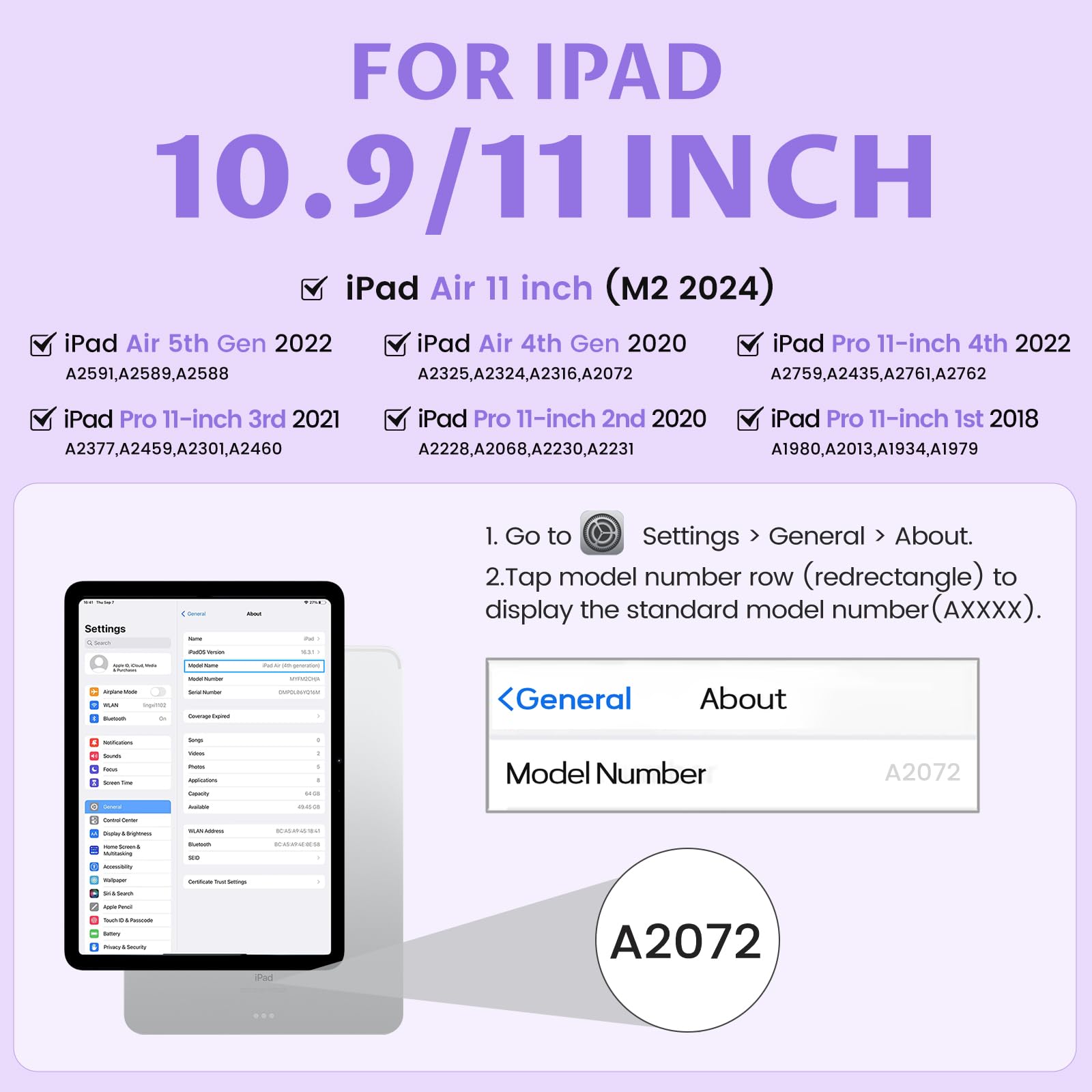 Oyeeice Keyboard Case For Ipad Air 11 Inch M2/ Air 5Th/ 4Th Generation   Detachable Backlit Keyboard, Smart Folio Cover With Pen