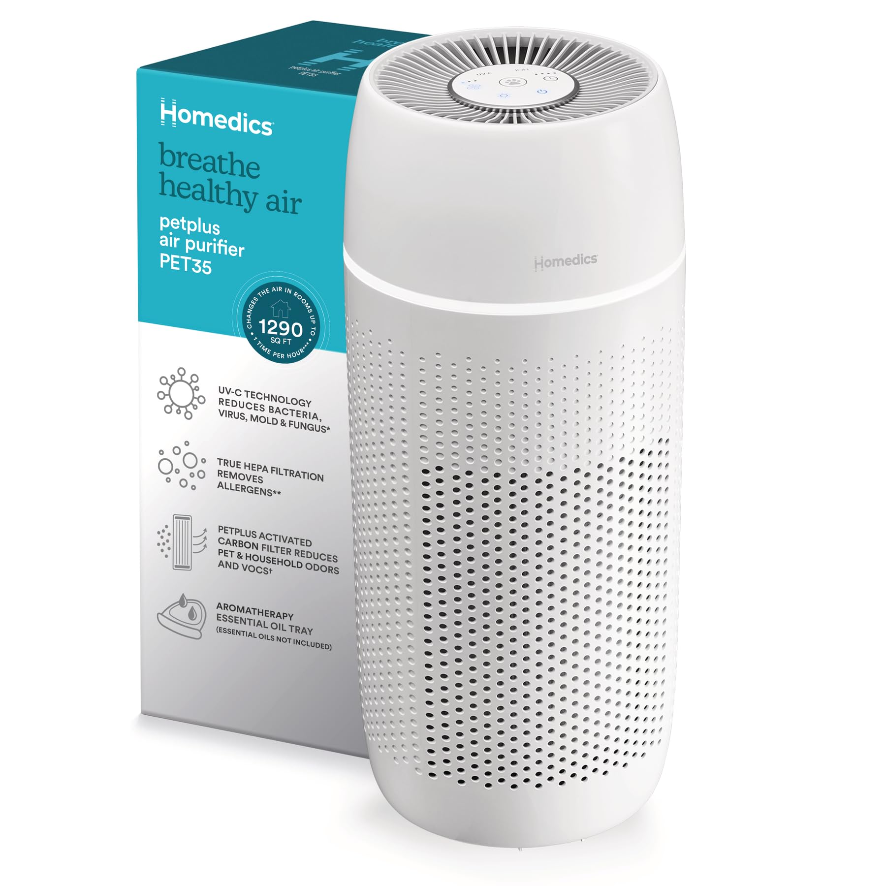 Homedics 5 In 1 Petplus Uv C Air Purifier   360 Degree Hepa Filter For 266 Sq Ft, Air Purifiers For Pets, Bedroom, And Home With