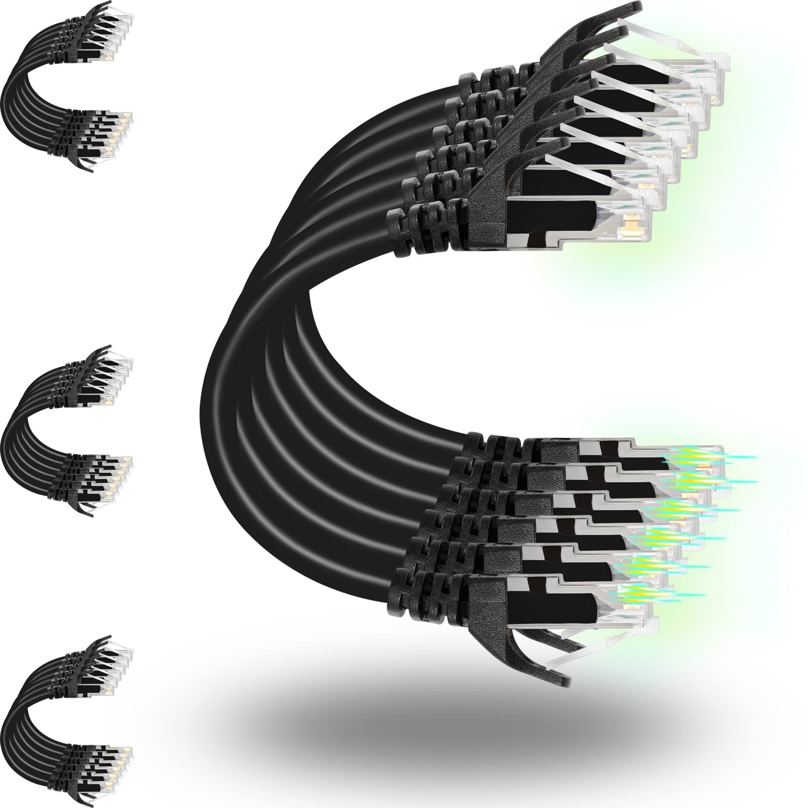 Rapink Patch Cables Cat6 3Ft (24 Pack), Ethernet Patch Cable 10G Support, Cat 6 Patch Cable For Patch Panel To Switch, Flexiable Cat 6 Ethernet Cable With Gold Plated Black