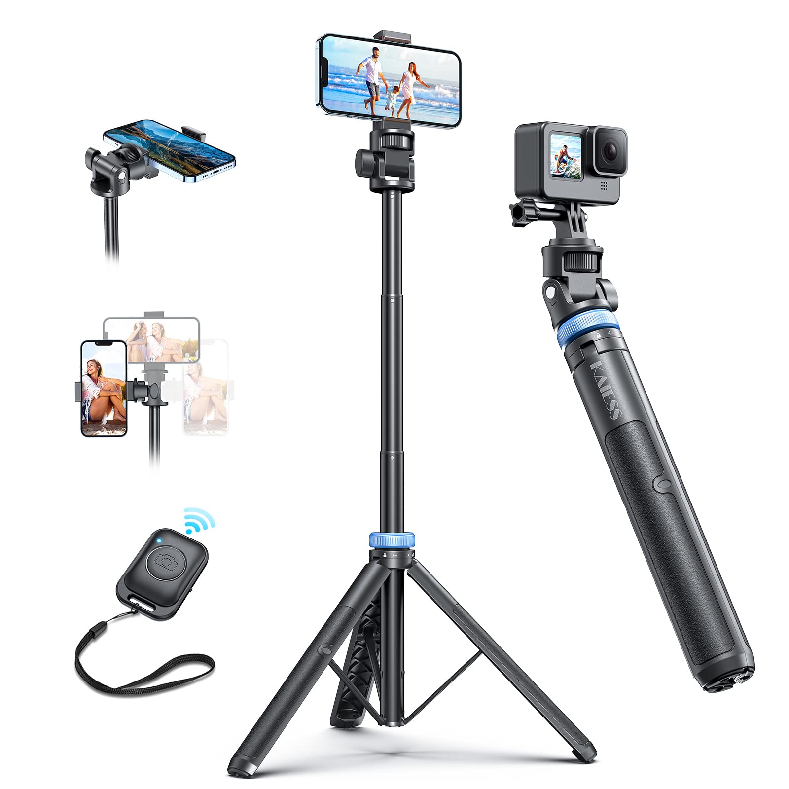 [Newest] 62'' Selfie Stick Tripod With Remote   Kaiess Tripod For Iphone, High Strength Legs & Extendable Tube Tripod Stand, Fit
