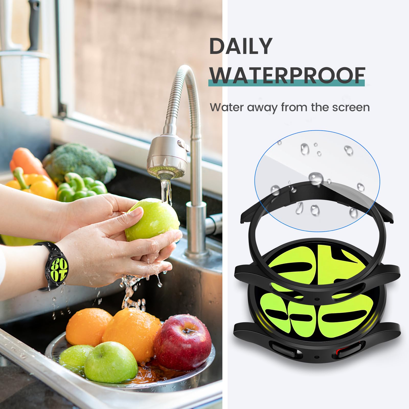 Tensea [5+5Pack For Samsung Galaxy Watch 6 Screen Protector Case 44Mm Accessories, Hard Pc Bumper/Hd Anti-Fog Tempered Glass Pro