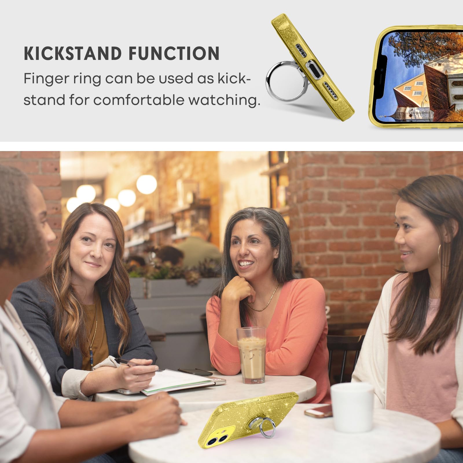 Soulips Iphone 12 Mini Case,Magnetic Car Mount Supported Slim Thin Glitter Sparkle With 360? Ring Holder Kickstand Shockproof Pr