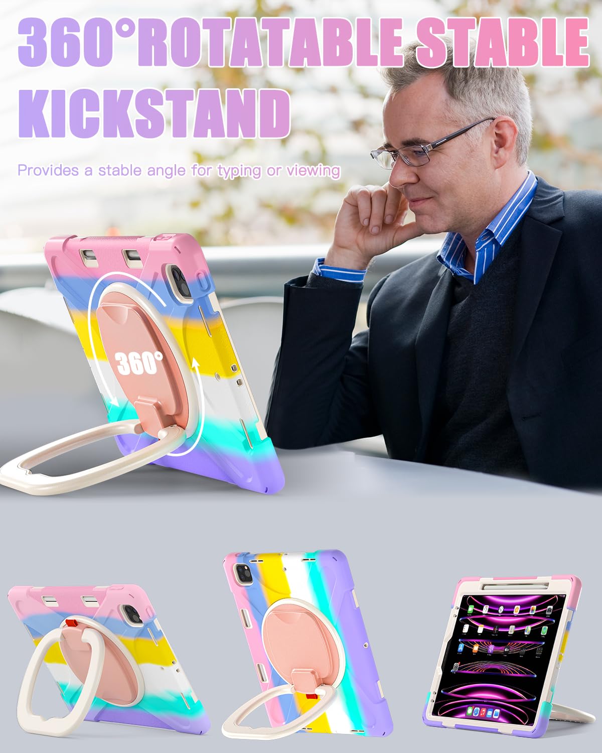 Braecn For New Ipad Air 13 Inch M2 Case 2024/ Ipad Pro 12.9 Case 6Th/5Th/4Th/3Rd Generation, Heavy Duty Silicone Case W/ 360Swiv