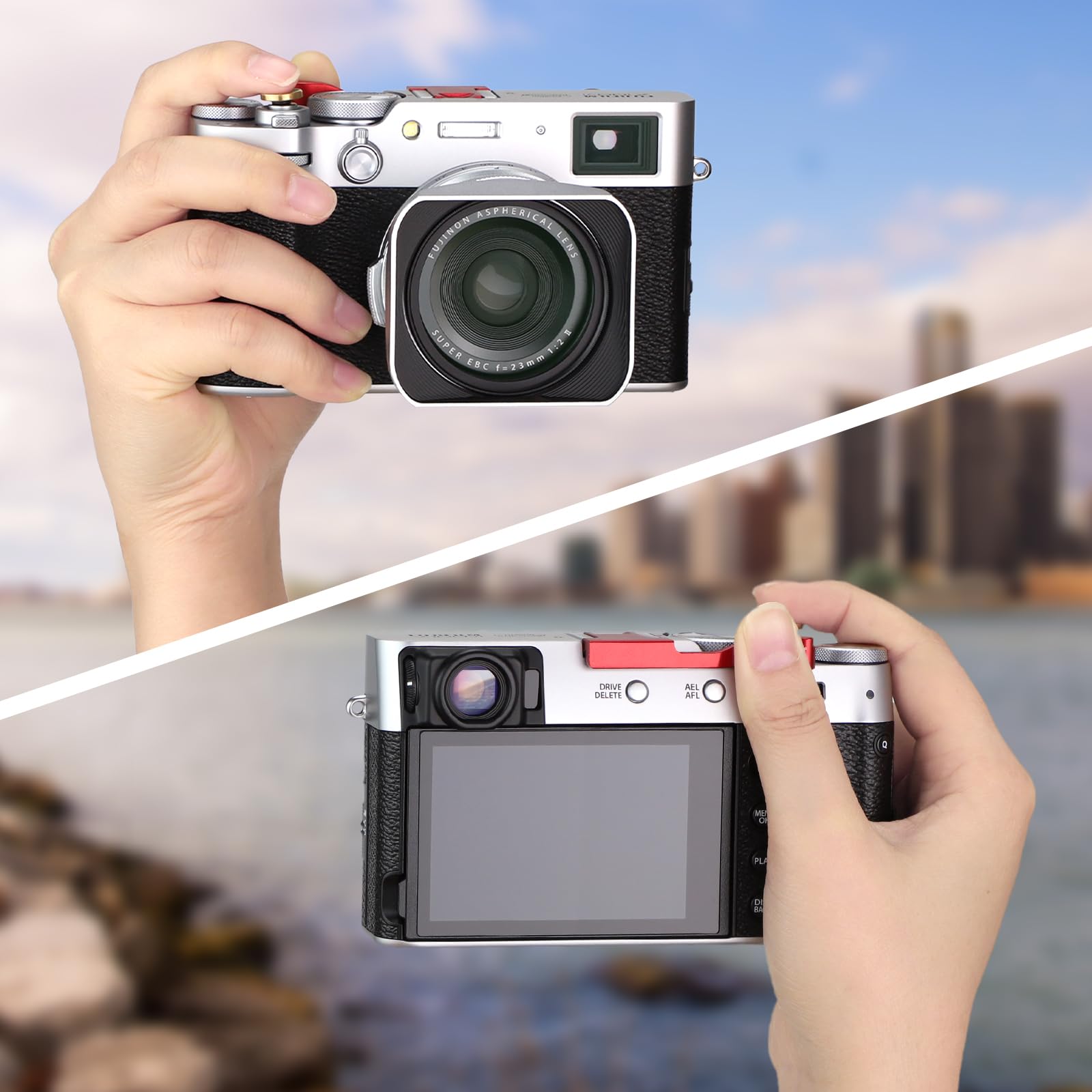 Haoge Thb X2R Metal Hot Shoe Thumb Up Rest Hand Grip For Fujifilm X100Vi Fuji X100V Camera Red