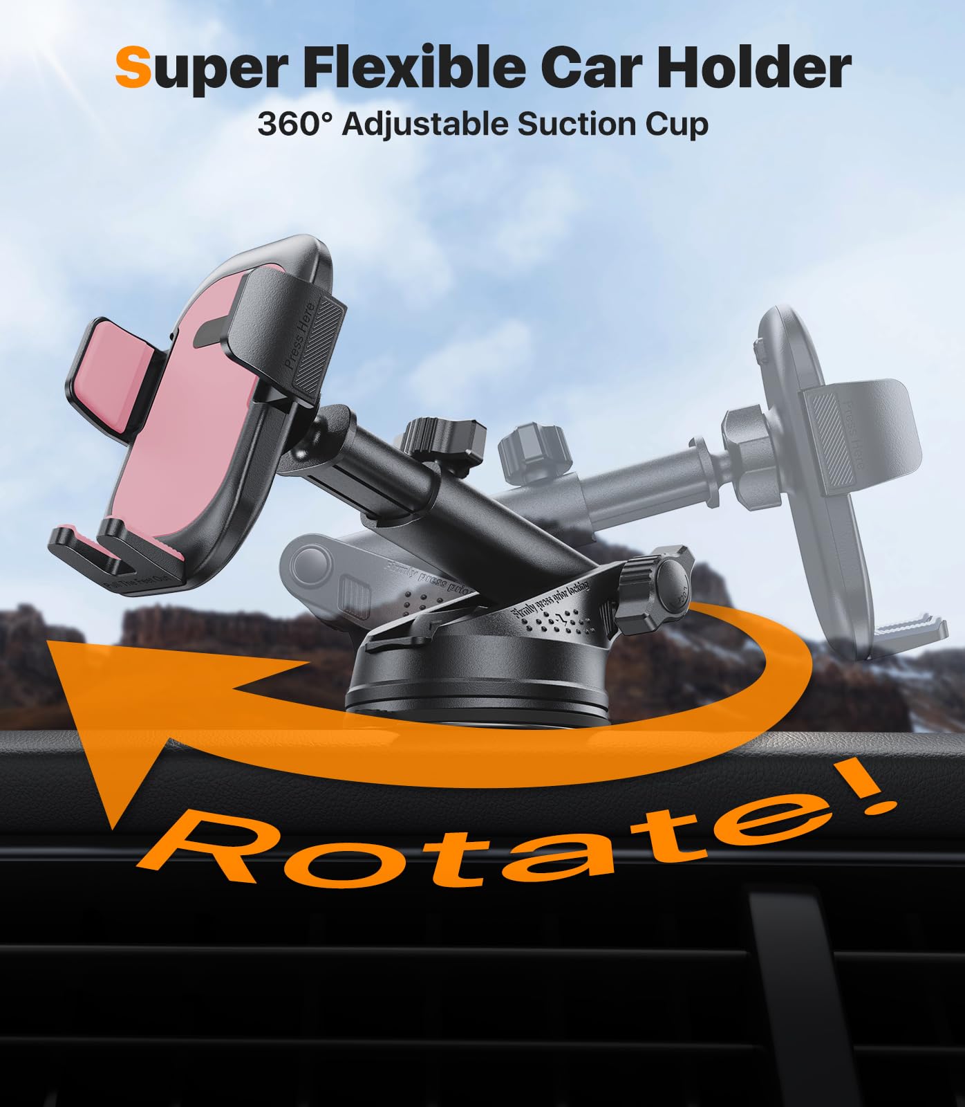 Ultra Stable Phone Holders For Your Car [Powerful & 360 Adjustable Suction Cup] Universal Car Phone Holder Mount Long Arm Flexib