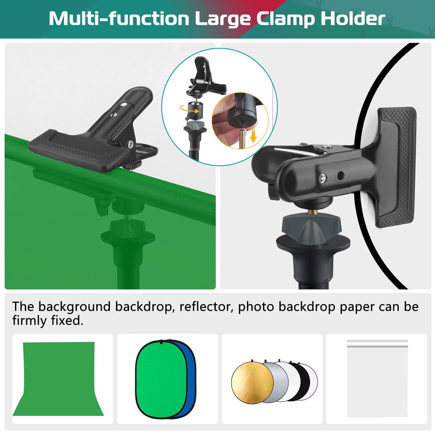 Jebutu Green Screen Backdrop Stand Kit With Heavy Duty Metal Clamp Holder For Streaming, 5X6.5Ft Portable Green Screen With Stan