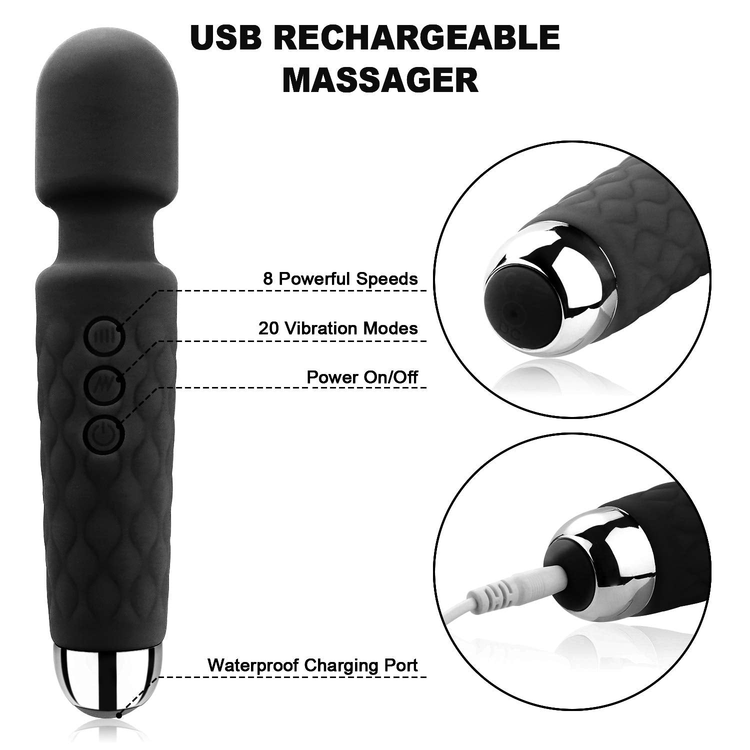 Cordless Wand Massger, Bolly Powerful Personal Massagers For Women With Multi Speeds For Therapeutic Muscle Aches And Sports Rec