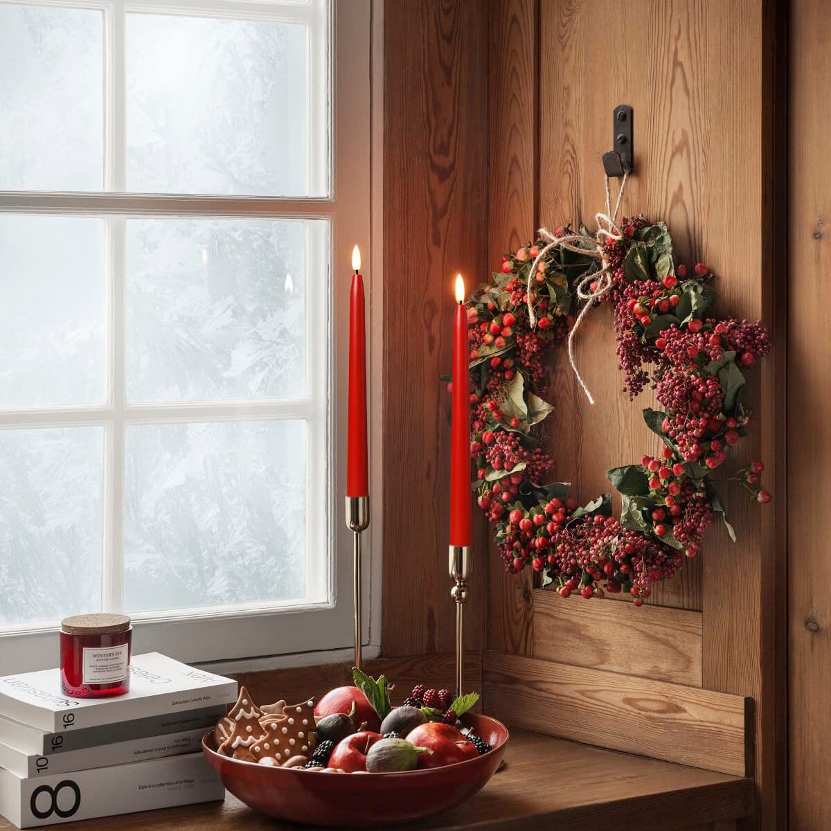 Stmarry Red Flameless Taper Candles With Remote Control   11 Inch Led Candlesticks Battery Operated, Realistic 3D Flame With Wic