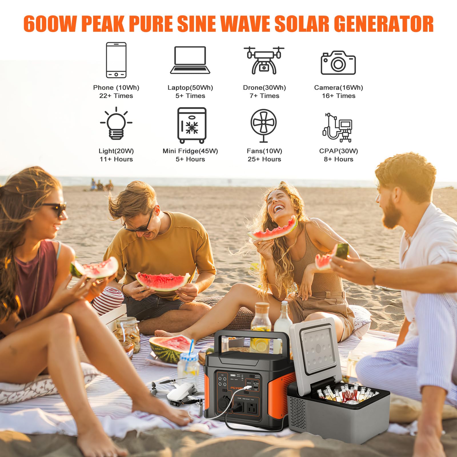 Pgyob 400W Portable Power Station, 296Wh Outdoor Solar Generator Backup Ternary Battery Pure Sine Wave Power Pack With Ac/Dc Out